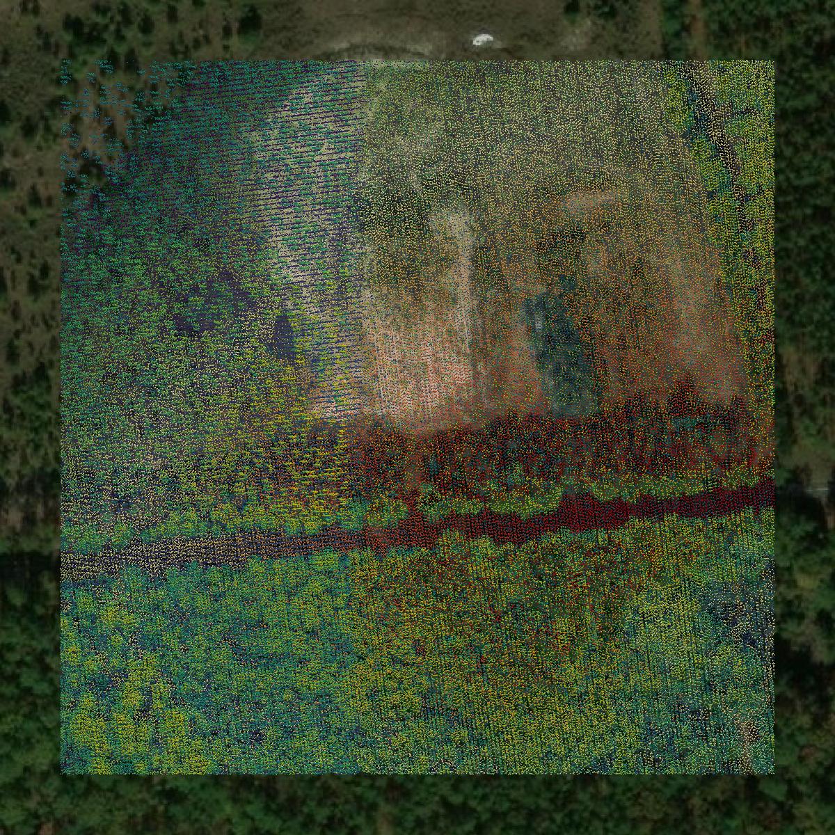 This image shows a LiDAR point cloud in Lancaster County created using GIS data in Equator.