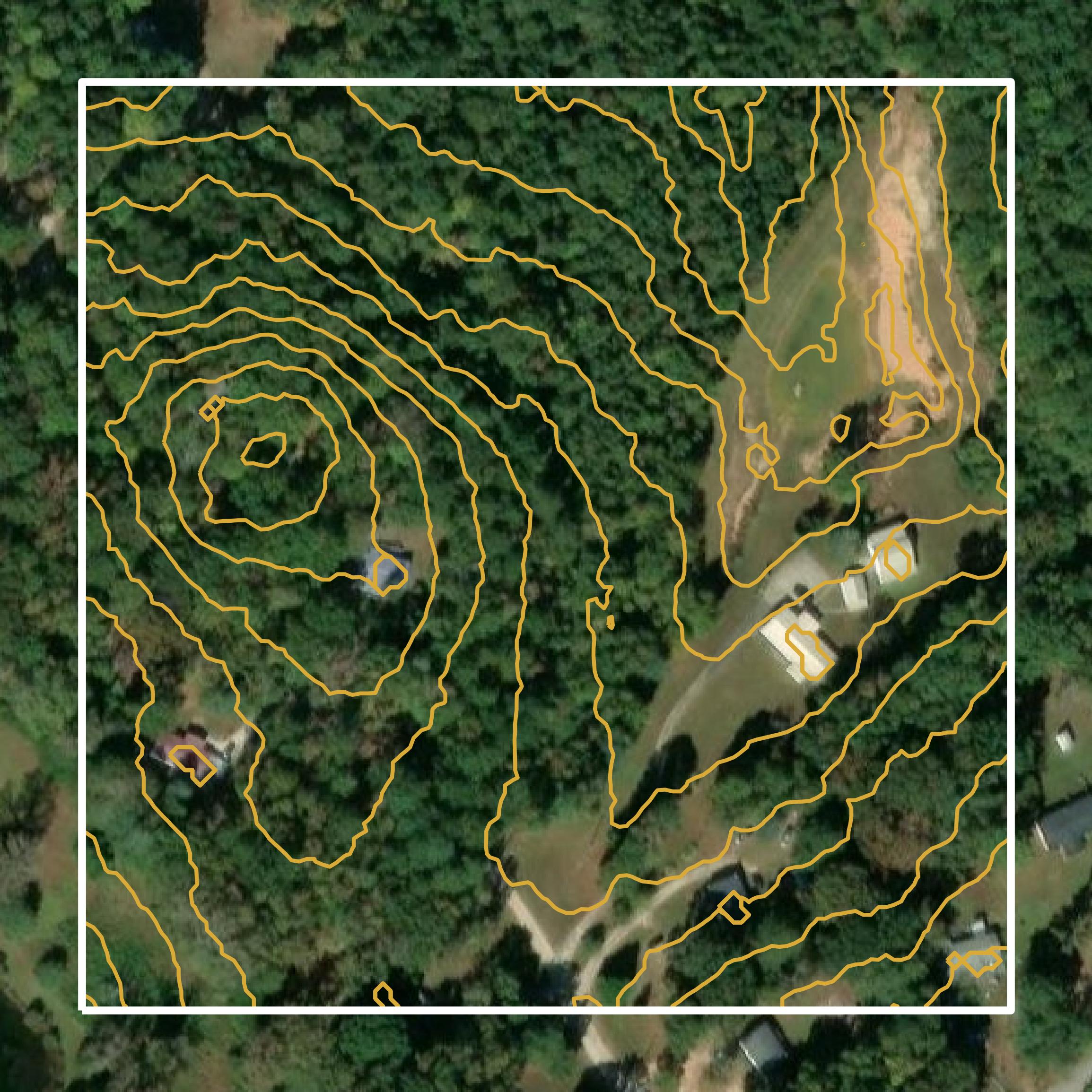This image shows a contour map in Laurens County created using GIS data in Equator.