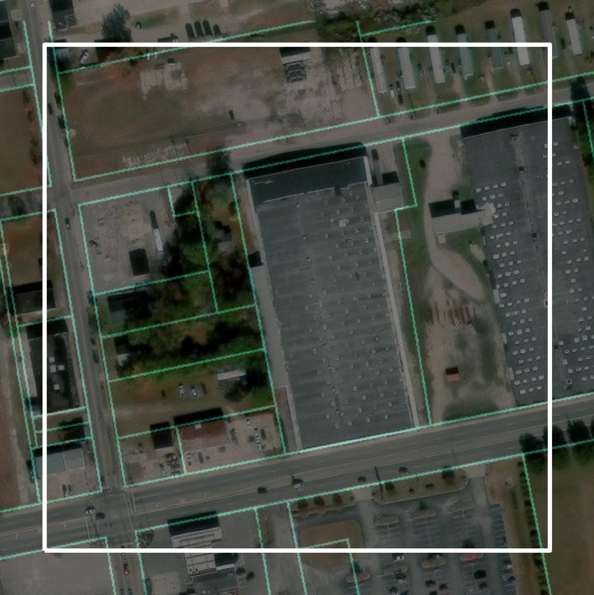 This image shows parcel and building data in Marion County created using GIS data in Equator.