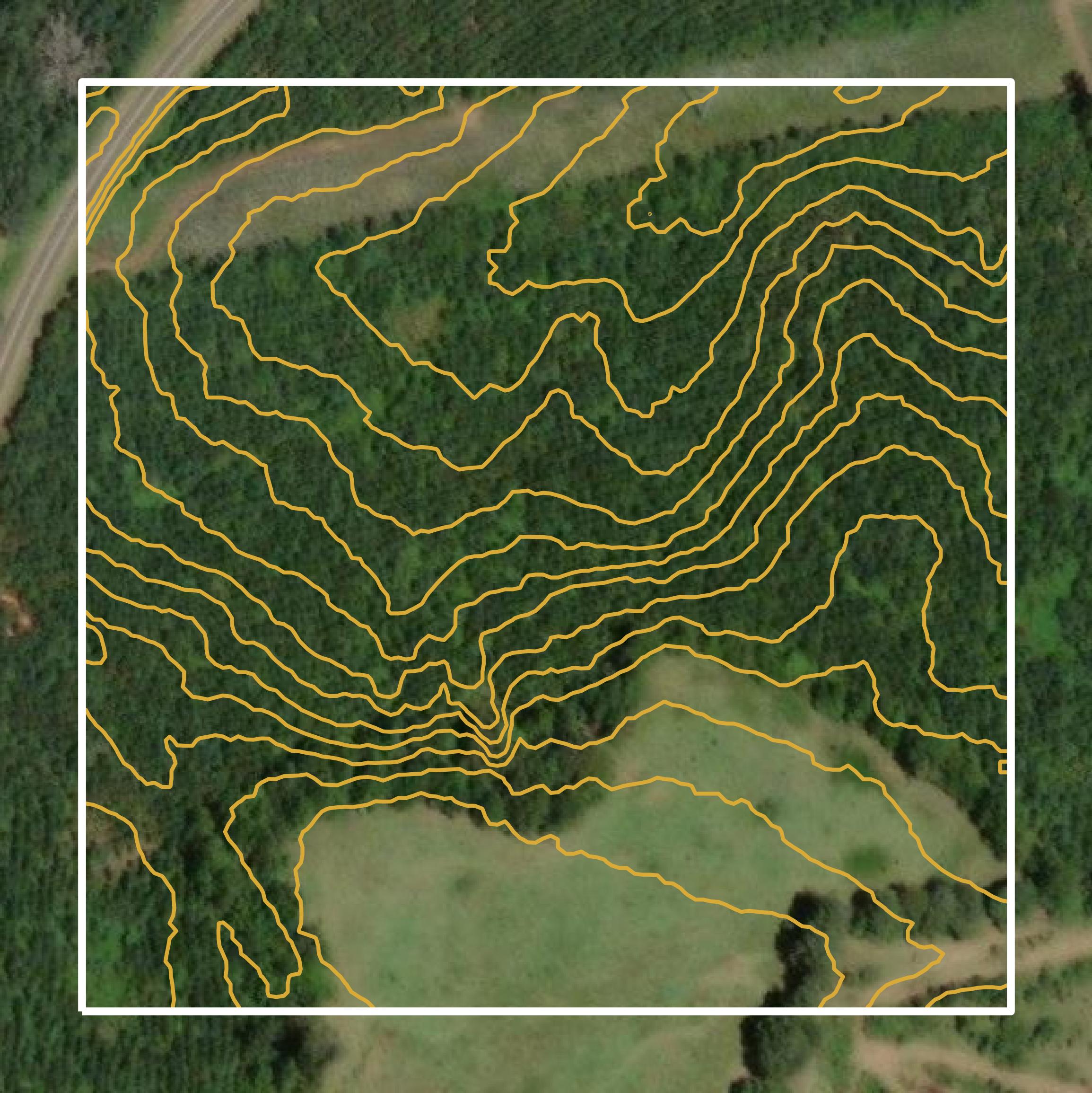 This image shows a contour map in Newberry County created using GIS data in Equator.