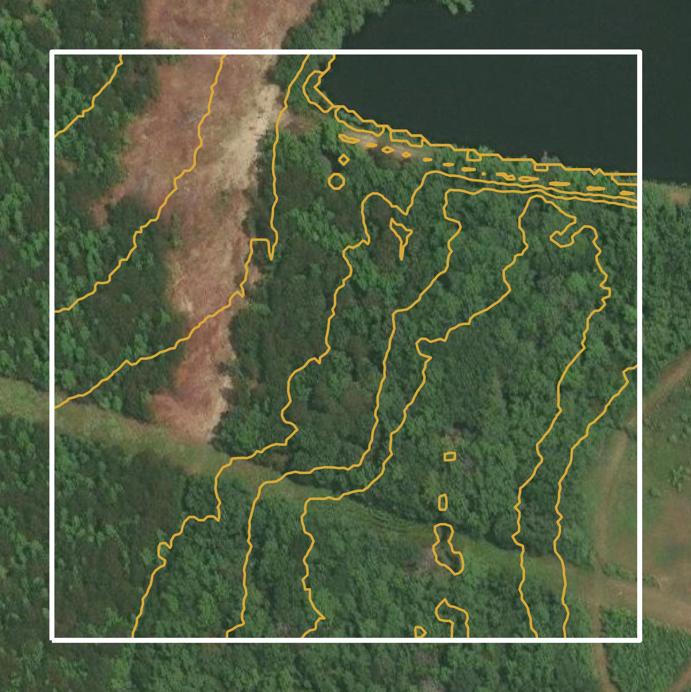 This image shows a contour map in Orangeburg County created using GIS data in Equator.