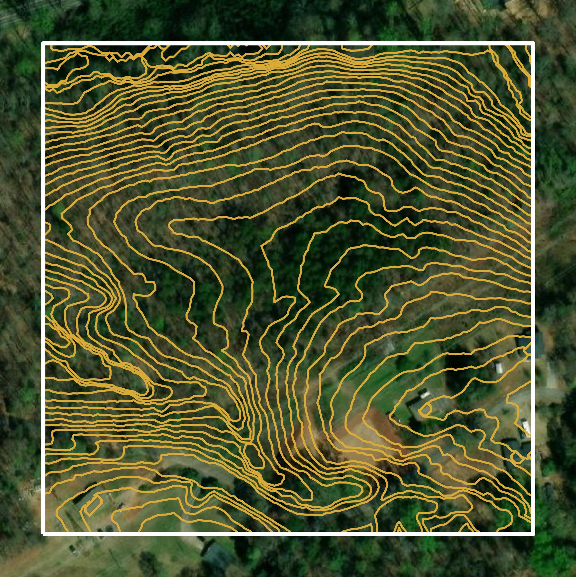 This image shows a contour map in Pickens County created using GIS data in Equator.