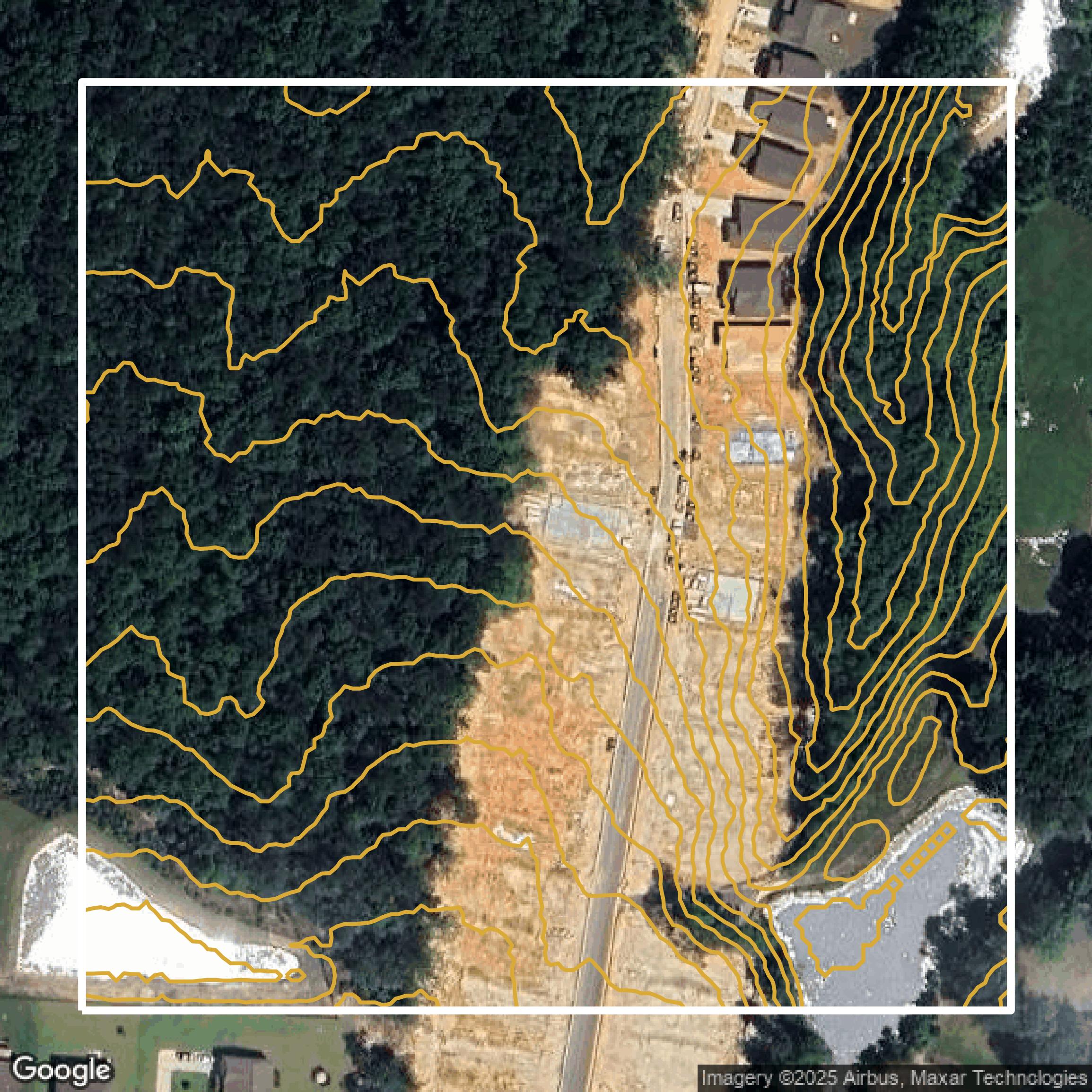 This image shows a contour map in Richland County created using GIS data in Equator.