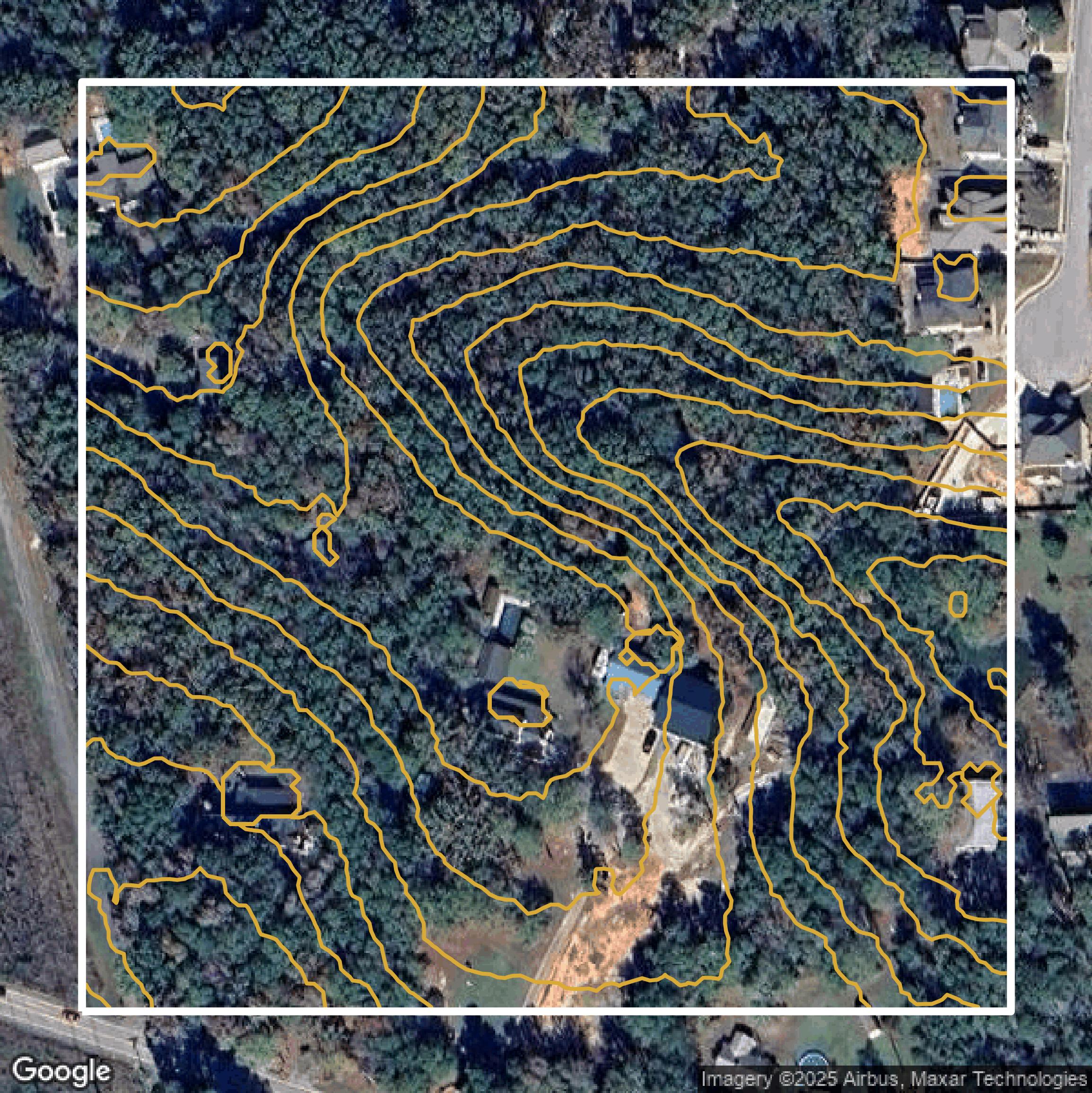 This image shows a contour map in Richland County created using GIS data in Equator.