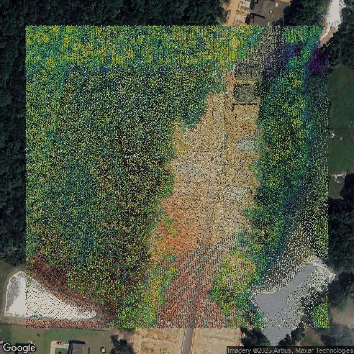 This image shows a LiDAR point cloud in Richland County created using GIS data in Equator.