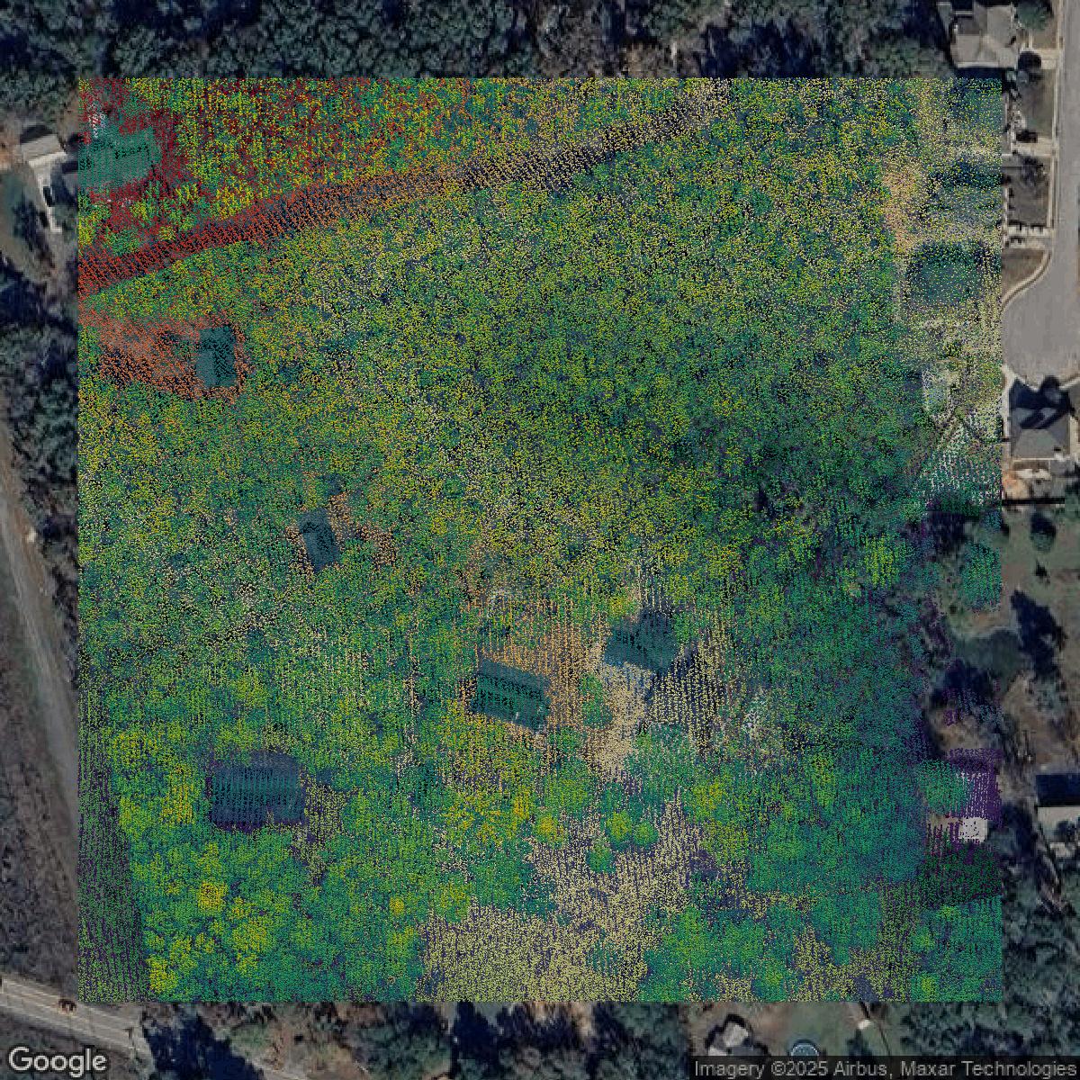 This image shows a LiDAR point cloud in Richland County created using GIS data in Equator.