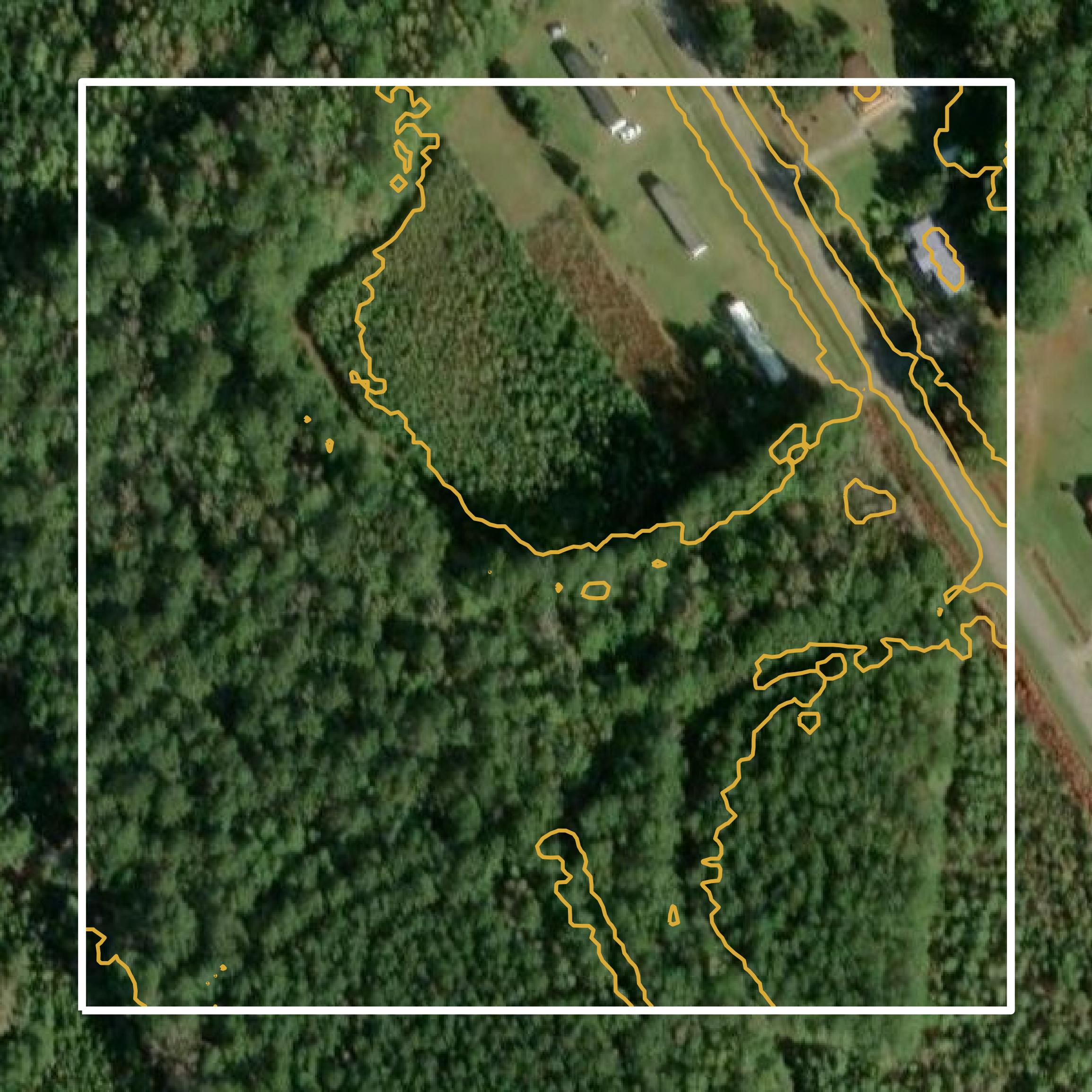 This image shows a contour map in Williamsburg County created using GIS data in Equator.