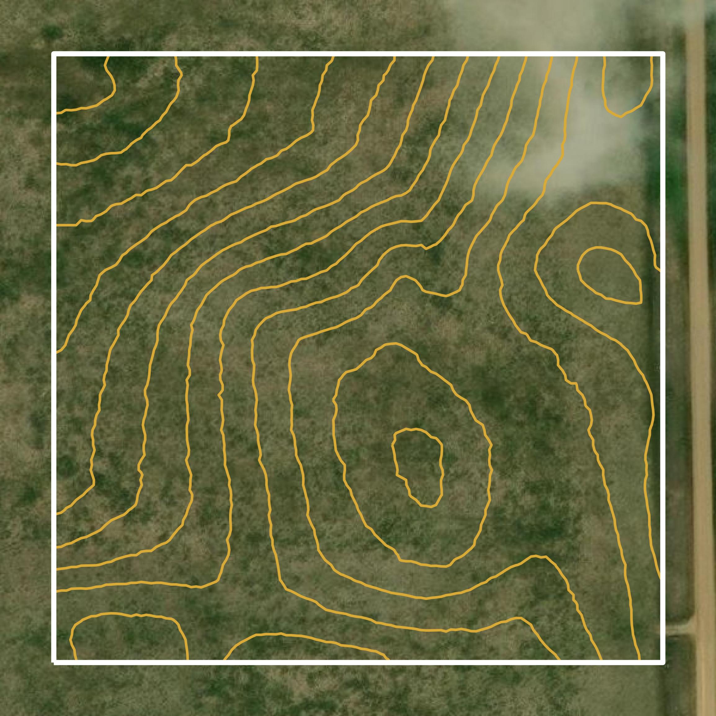 This image shows a contour map in Bon Homme County created using GIS data in Equator.