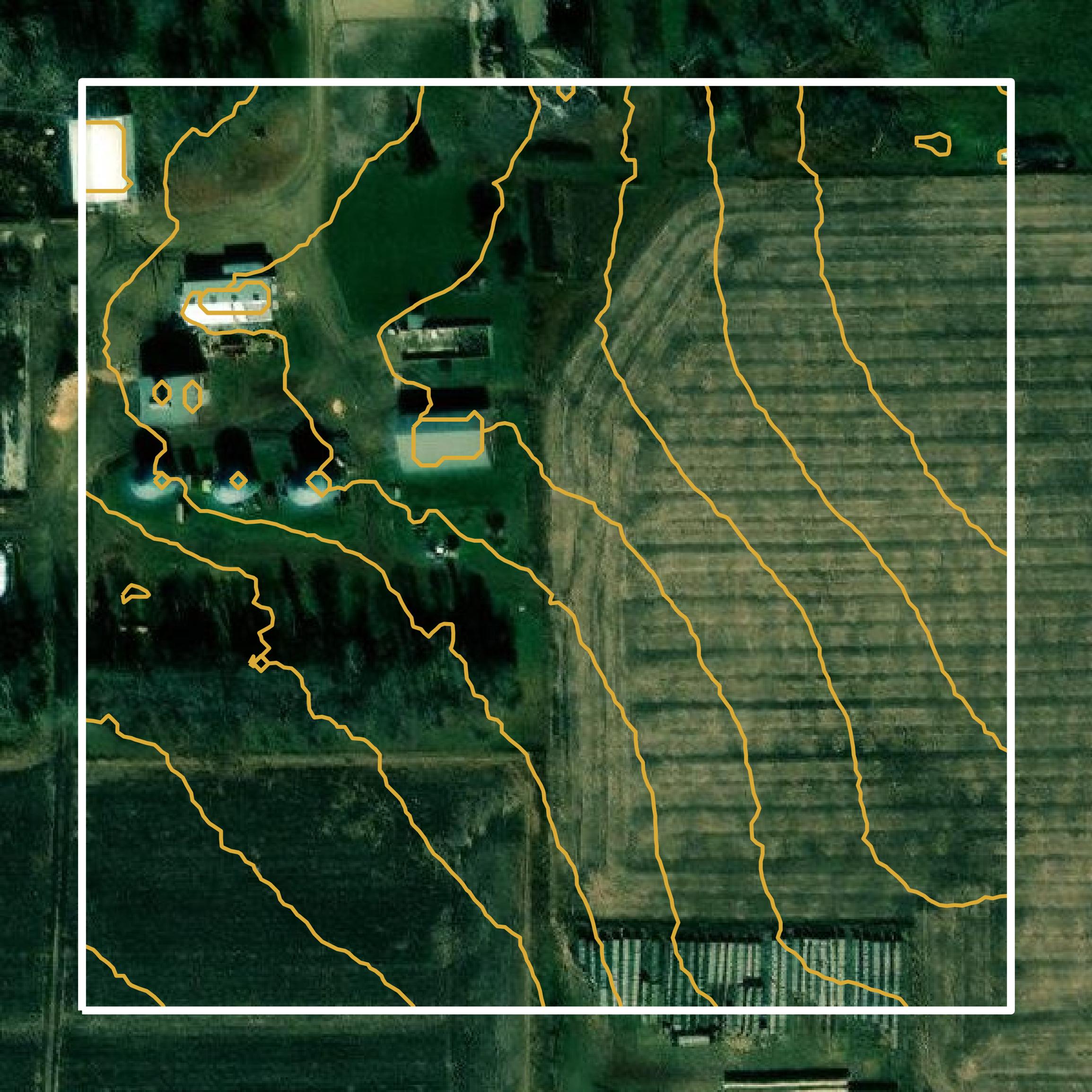 This image shows a contour map in Brookings County created using GIS data in Equator.