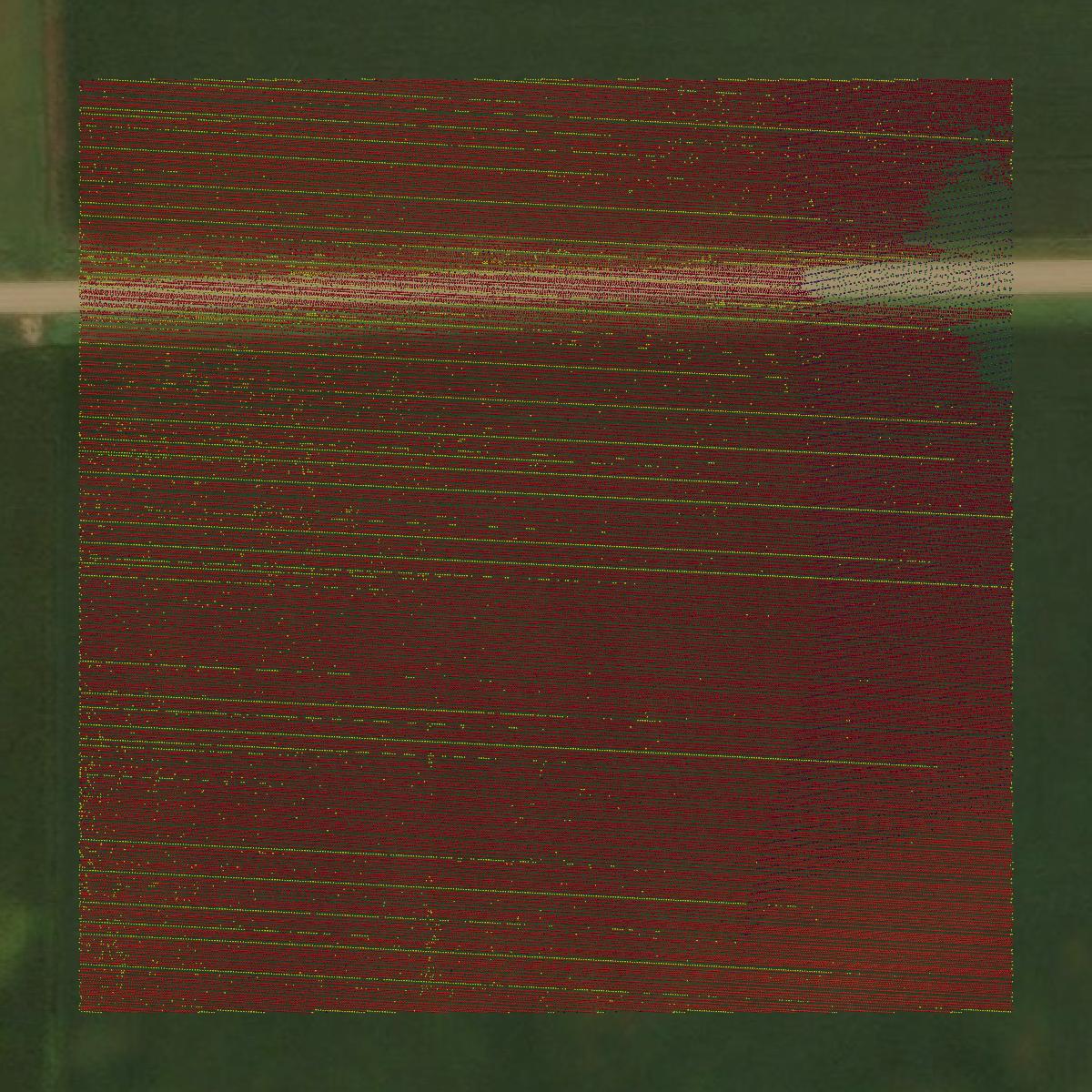 This image shows a LiDAR point cloud in Brookings County created using GIS data in Equator.