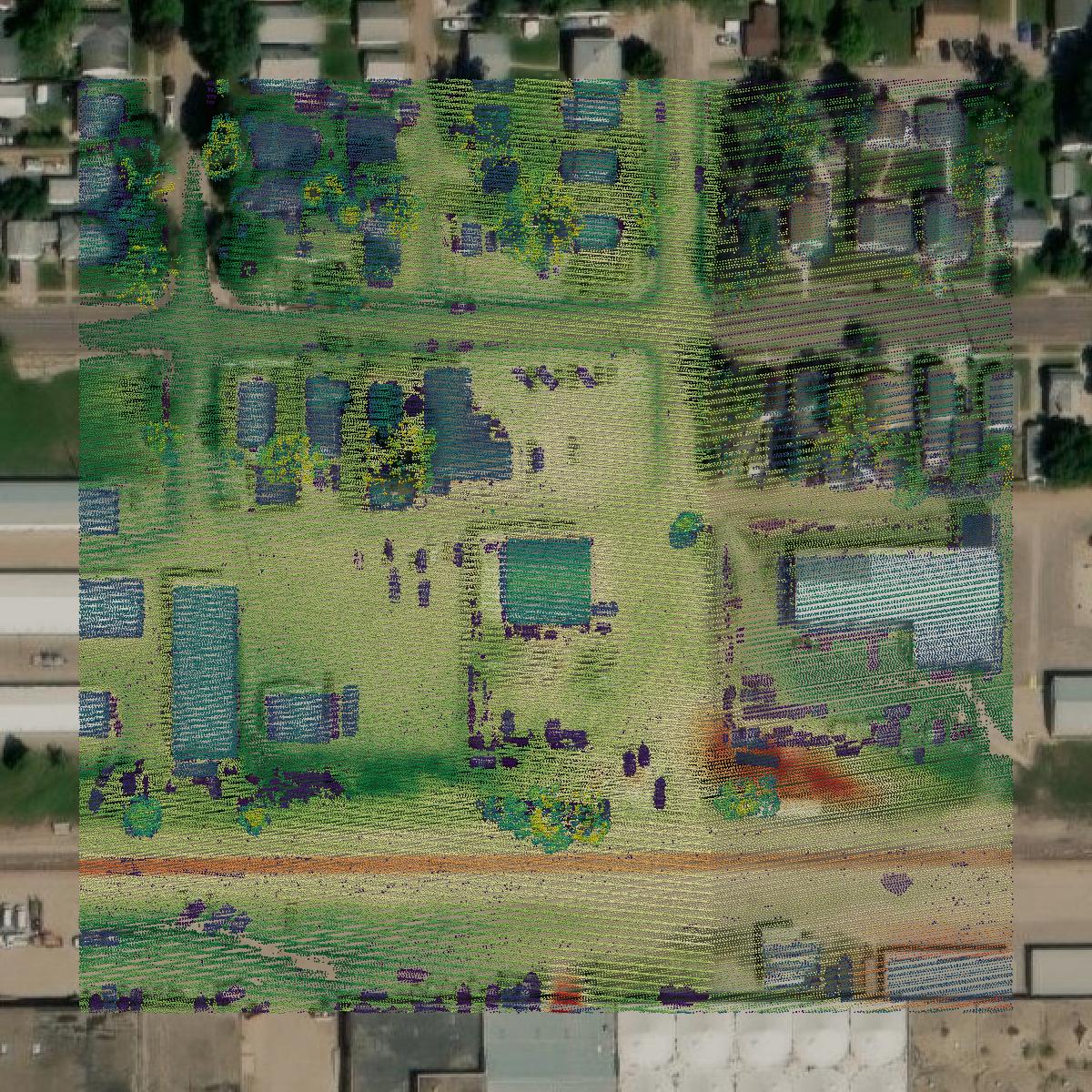 This image shows a LiDAR point cloud in Brown County created using GIS data in Equator.