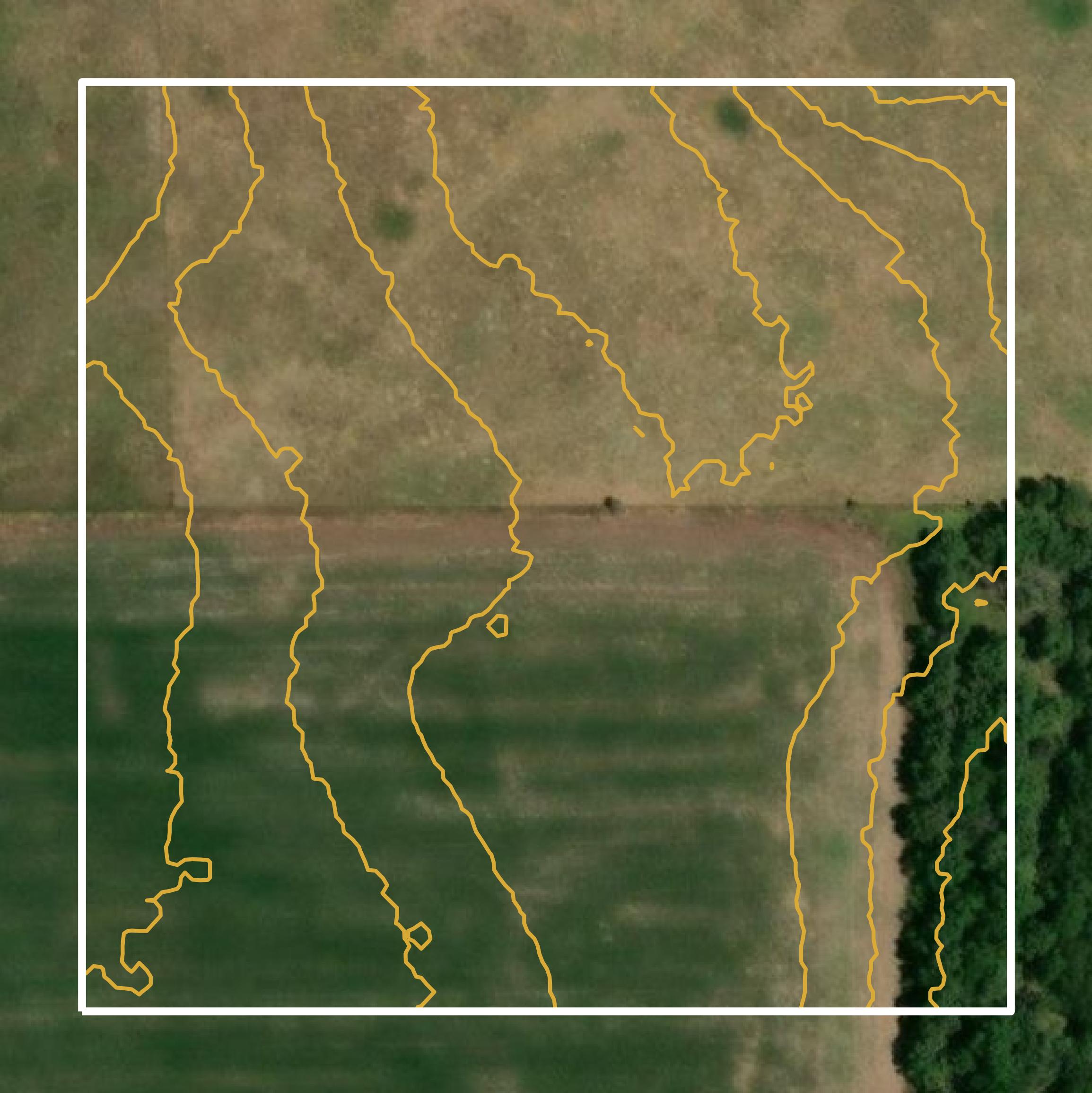 This image shows a contour map in Brule County created using GIS data in Equator.