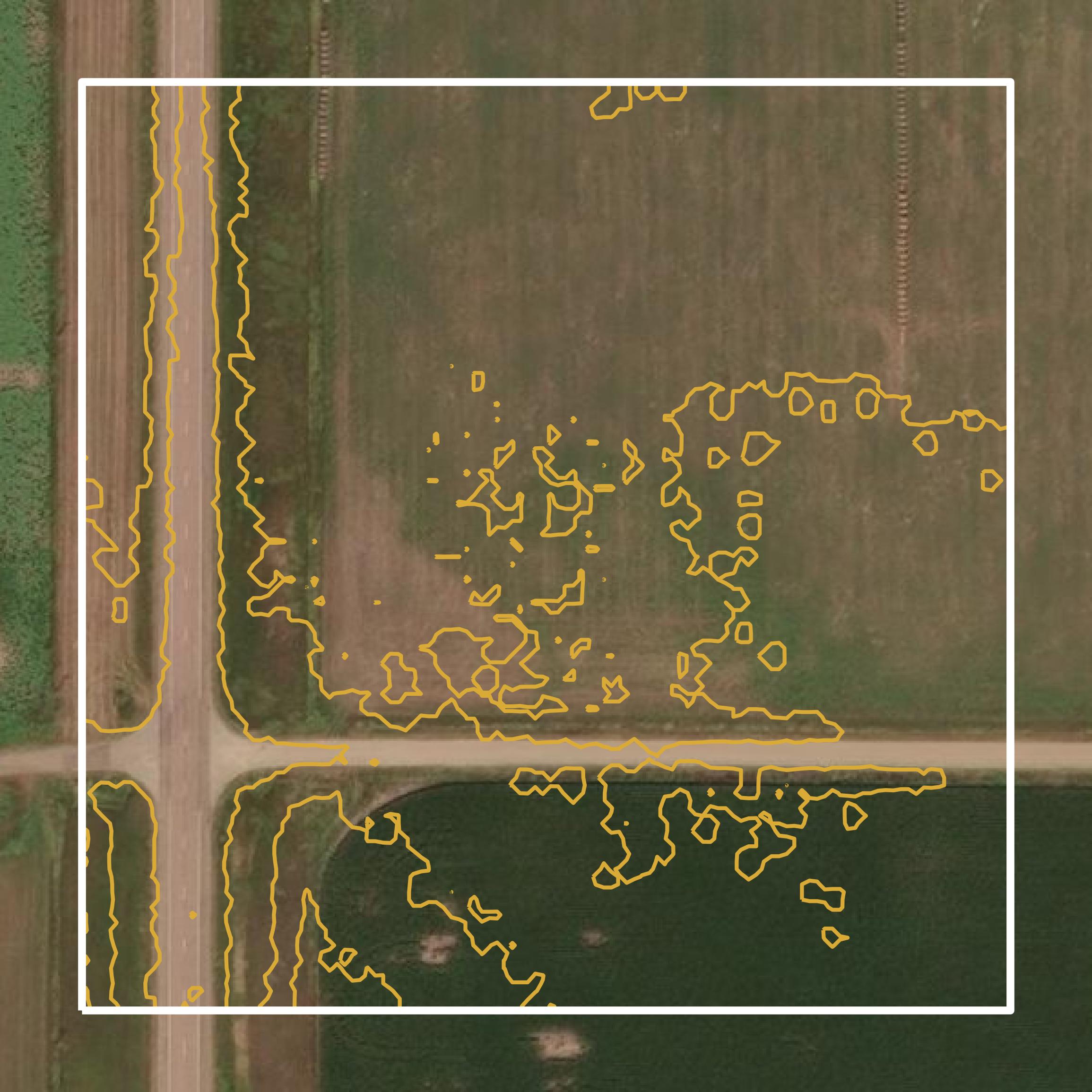 This image shows a contour map in Charles Mix County created using GIS data in Equator.