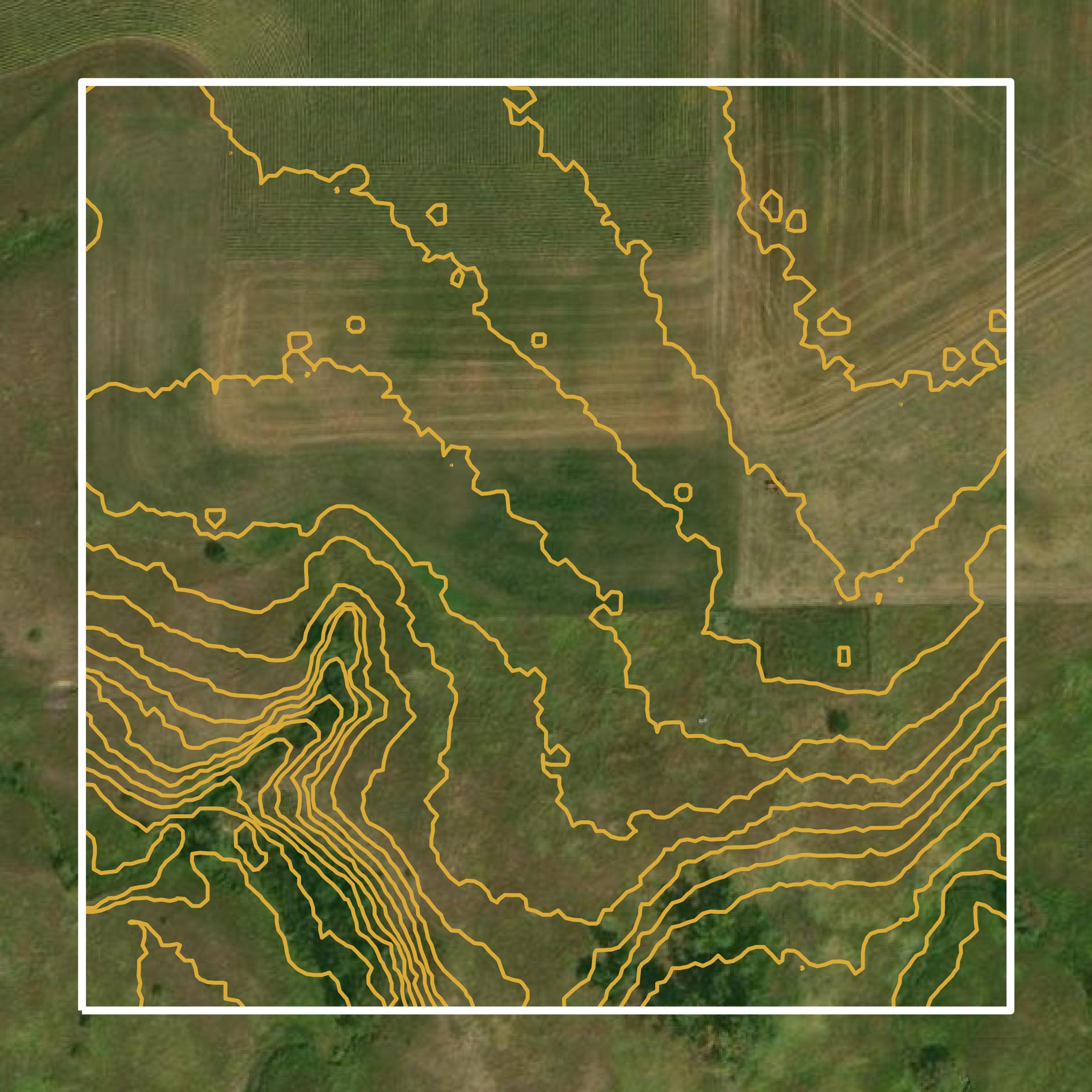 This image shows a contour map in Charles Mix County created using GIS data in Equator.