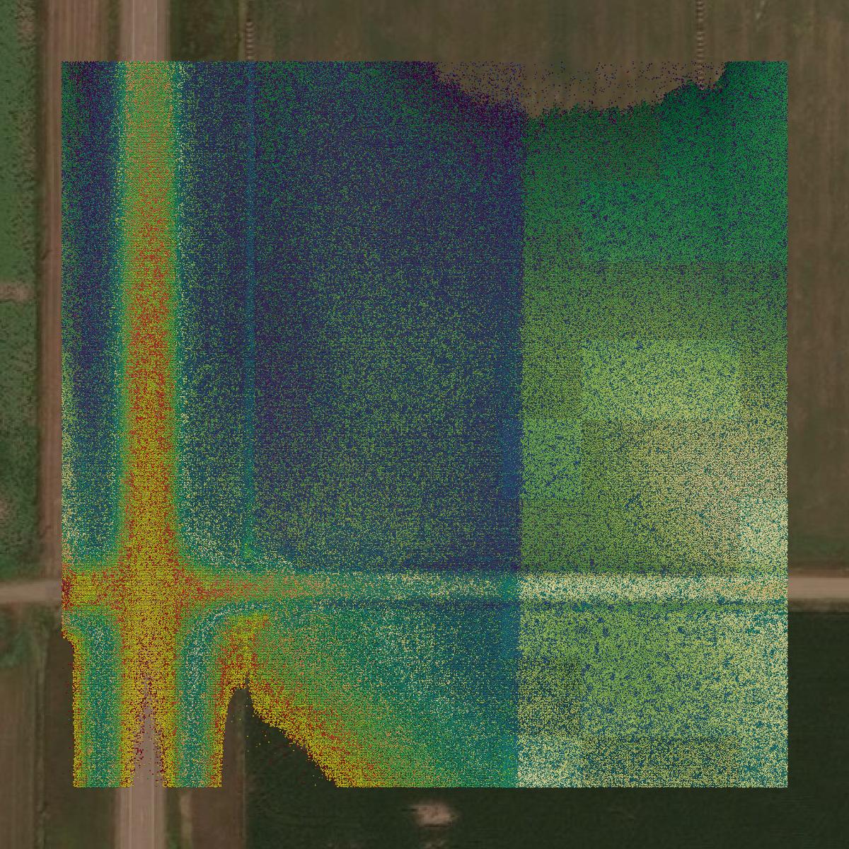This image shows a LiDAR point cloud in Charles Mix County created using GIS data in Equator.