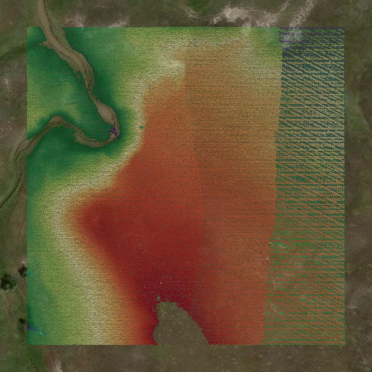 This image shows a LiDAR point cloud in Corson County created using GIS data in Equator.