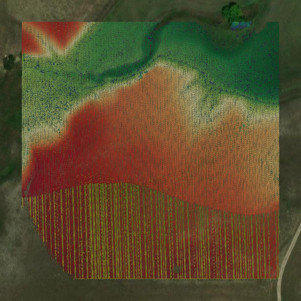 This image shows a LiDAR point cloud in Custer County created using GIS data in Equator.