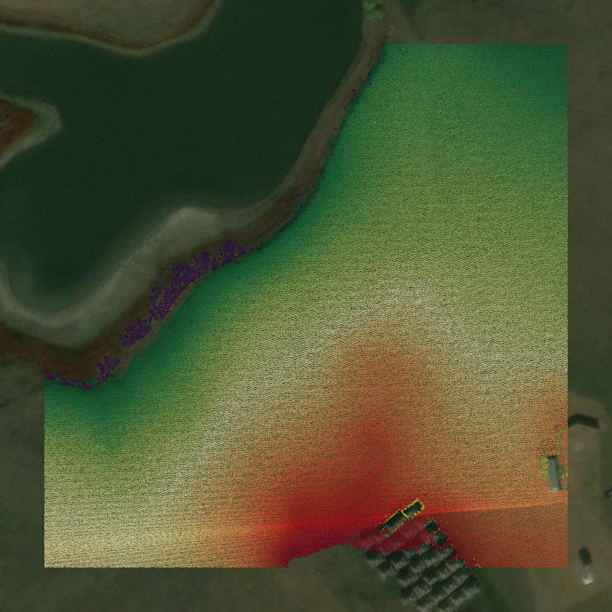 This image shows a LiDAR point cloud in Dewey County created using GIS data in Equator.