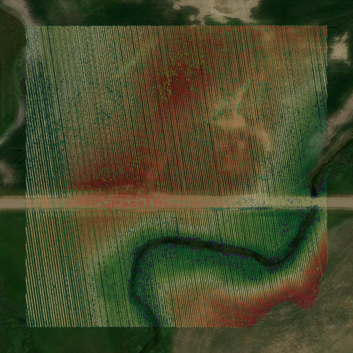 This image shows a LiDAR point cloud in Faulk County created using GIS data in Equator.