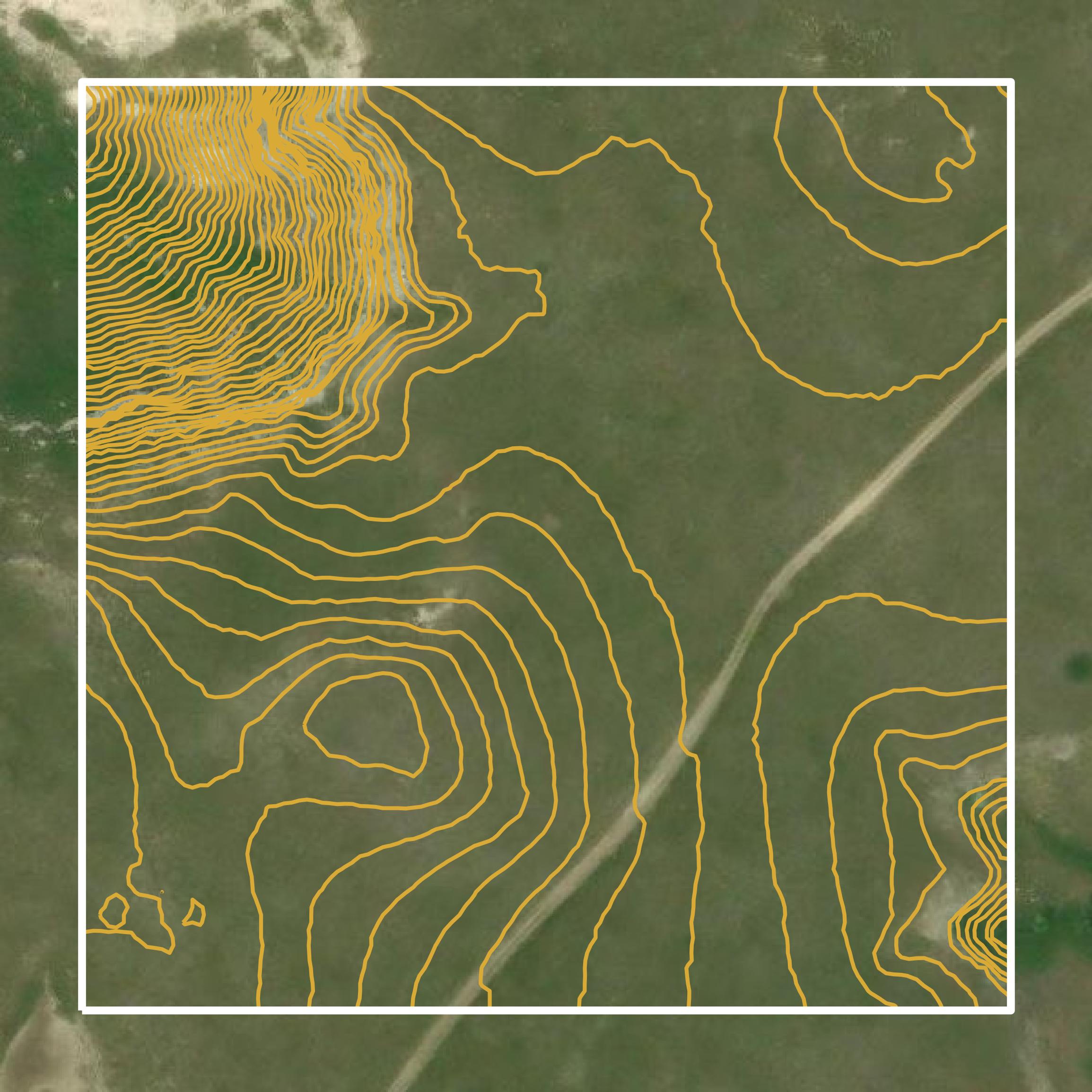 This image shows a contour map in Harding County created using GIS data in Equator.