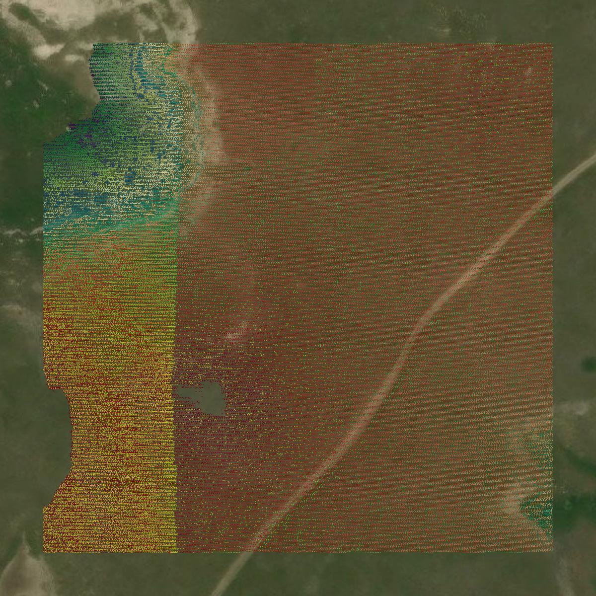 This image shows a LiDAR point cloud in Harding County created using GIS data in Equator.