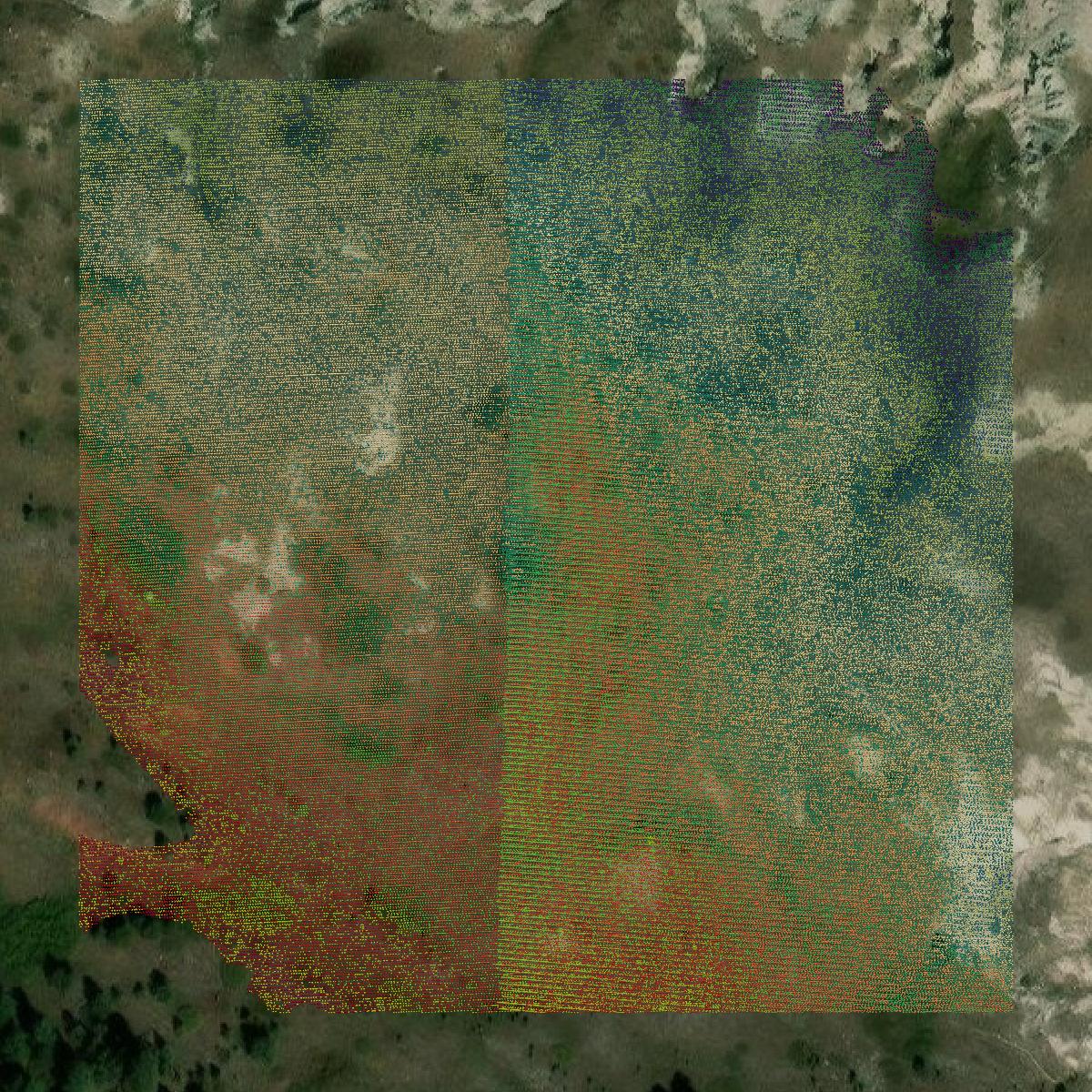 This image shows a LiDAR point cloud in Harding County created using GIS data in Equator.