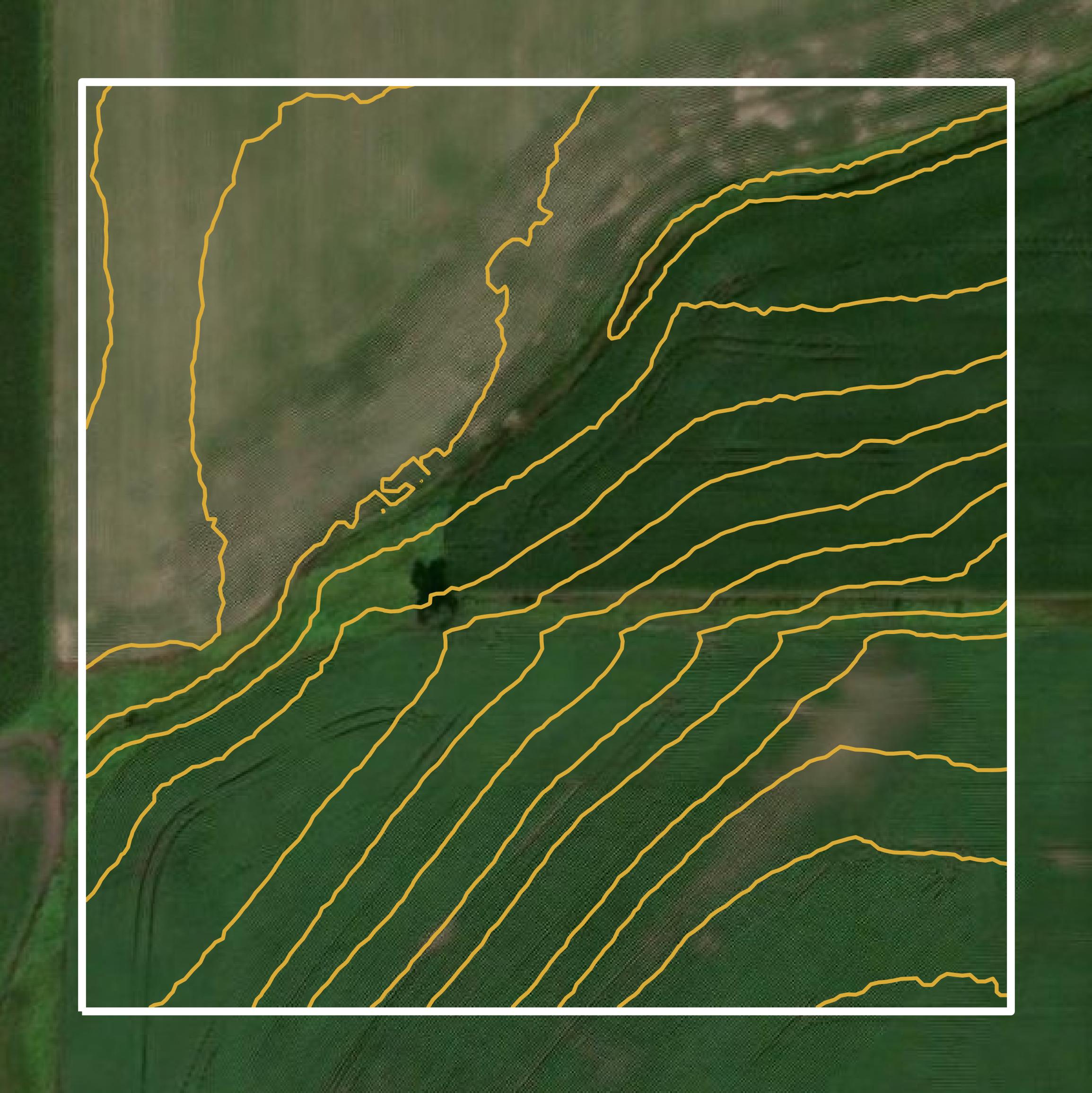 This image shows a contour map in Kingsbury County created using GIS data in Equator.