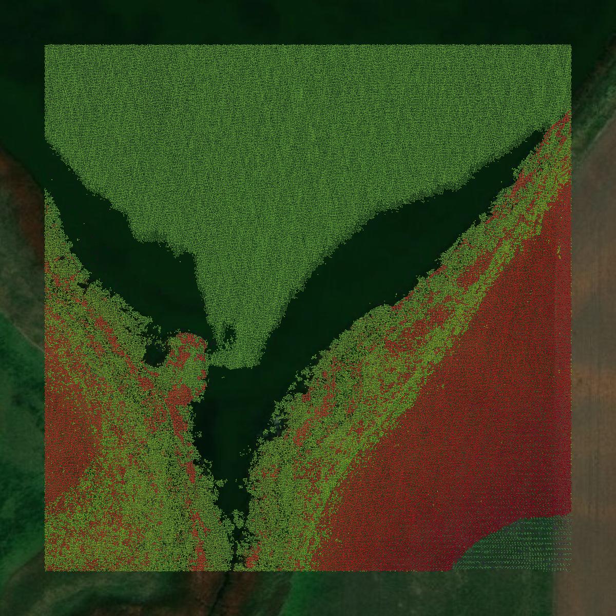 This image shows a LiDAR point cloud in Kingsbury County created using GIS data in Equator.