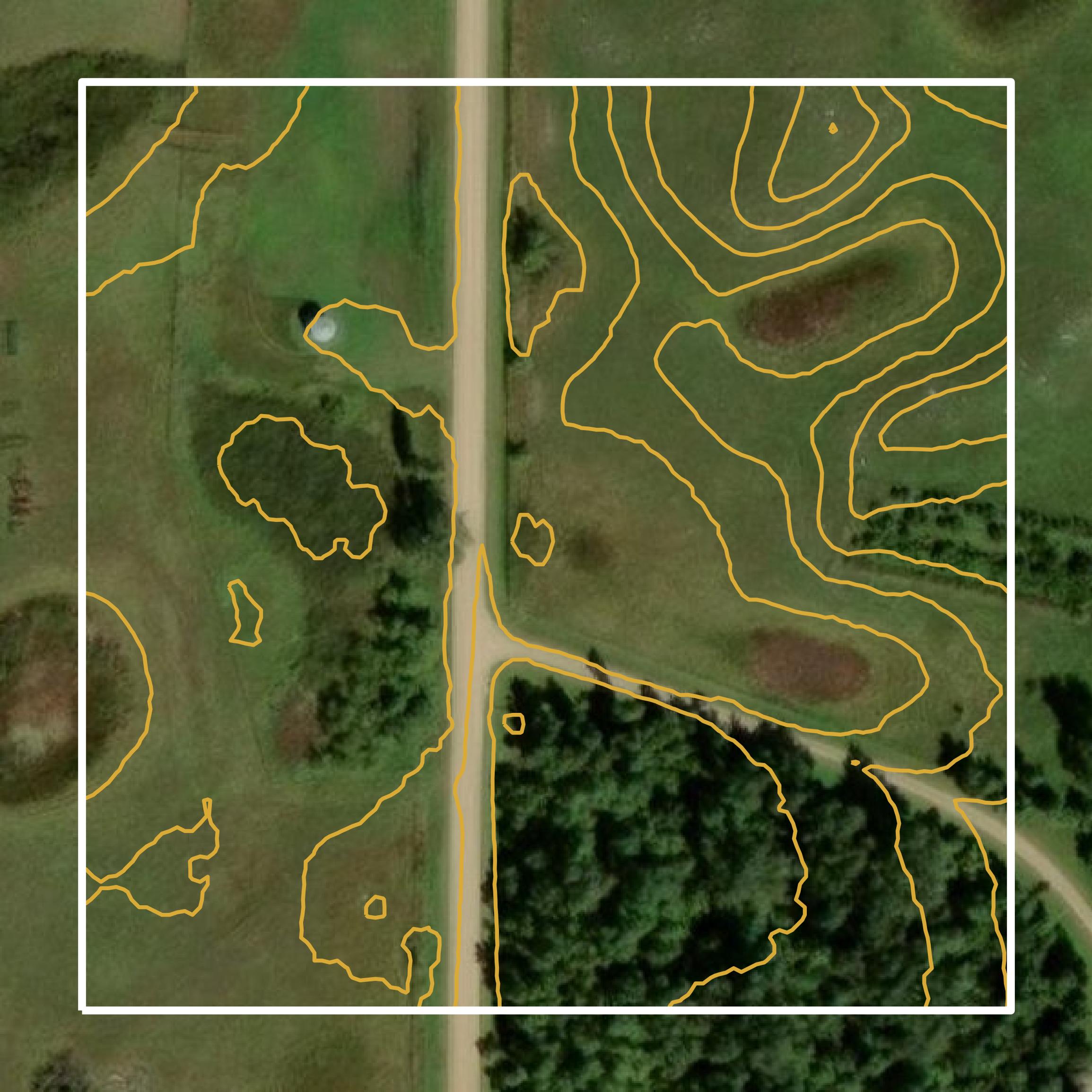 This image shows a contour map in Marshall County created using GIS data in Equator.