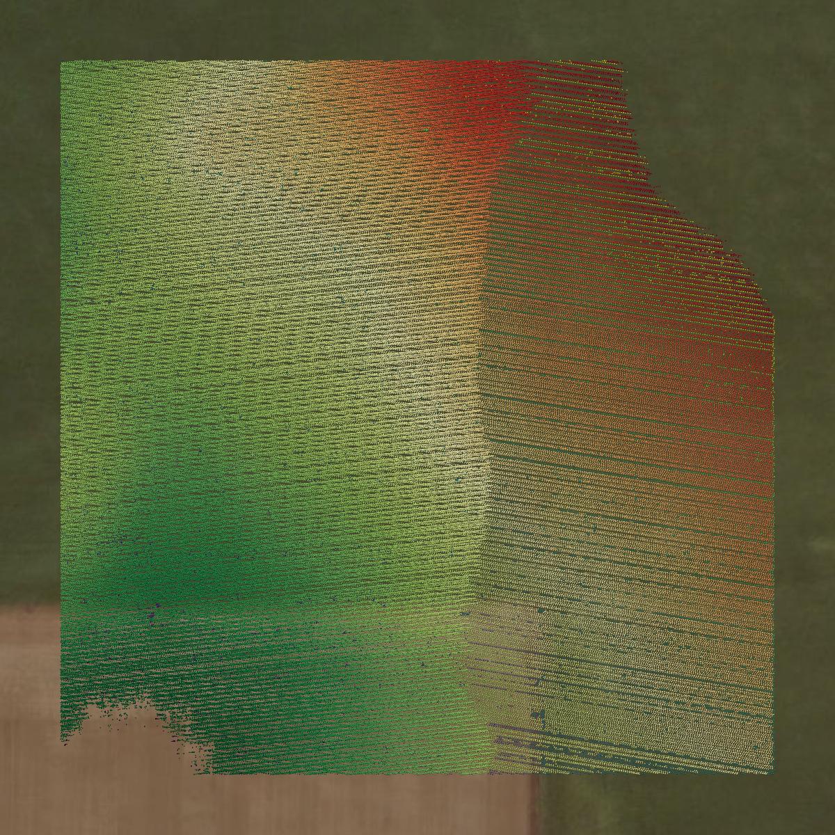 This image shows a LiDAR point cloud in McPherson County created using GIS data in Equator.