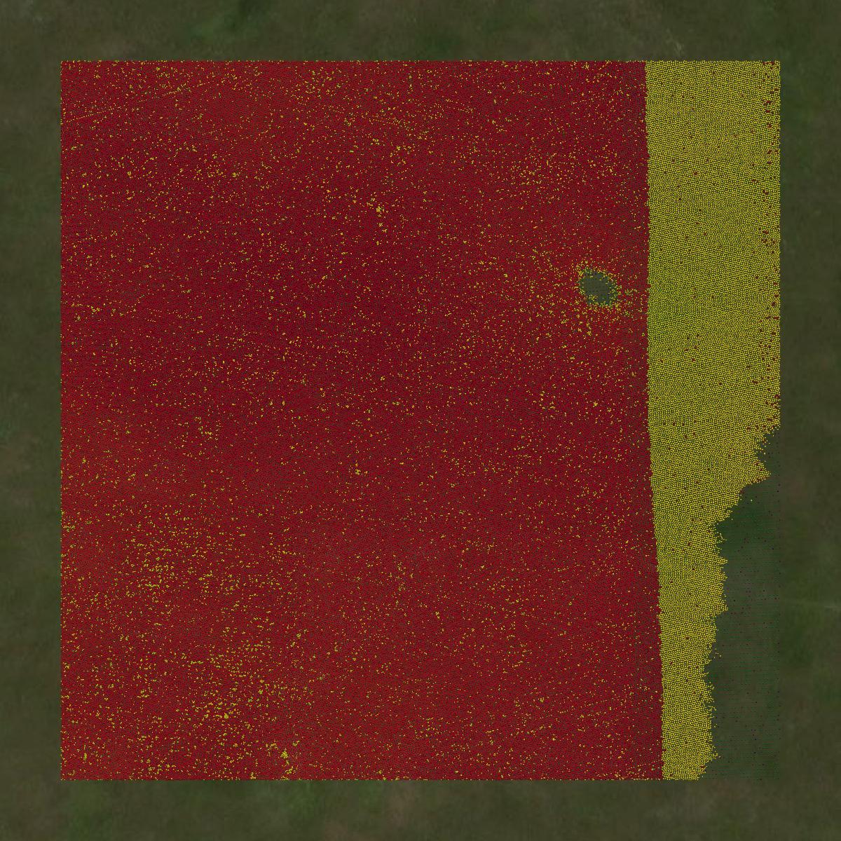 This image shows a LiDAR point cloud in Miner County created using GIS data in Equator.