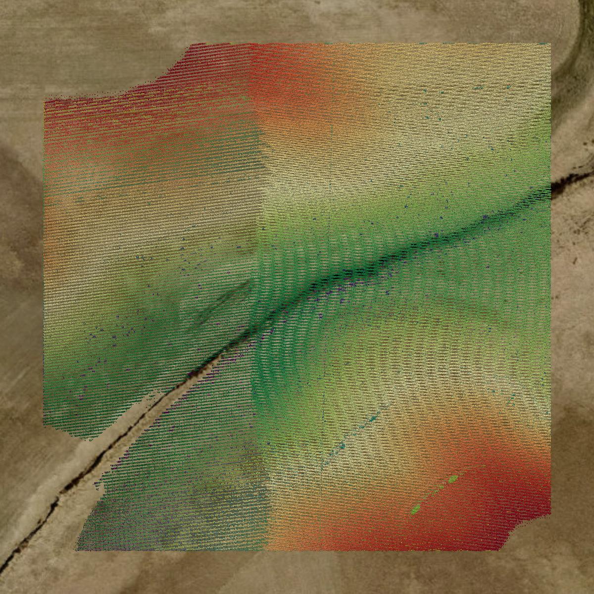 This image shows a LiDAR point cloud in Minnehaha County created using GIS data in Equator.