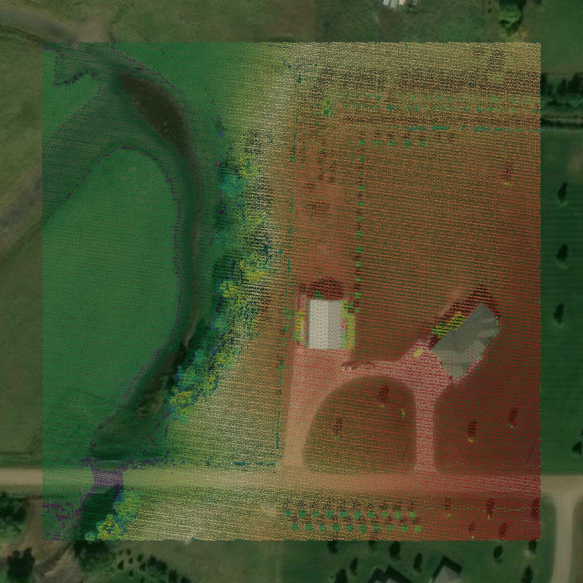 This image shows a LiDAR point cloud in Minnehaha County created using GIS data in Equator.