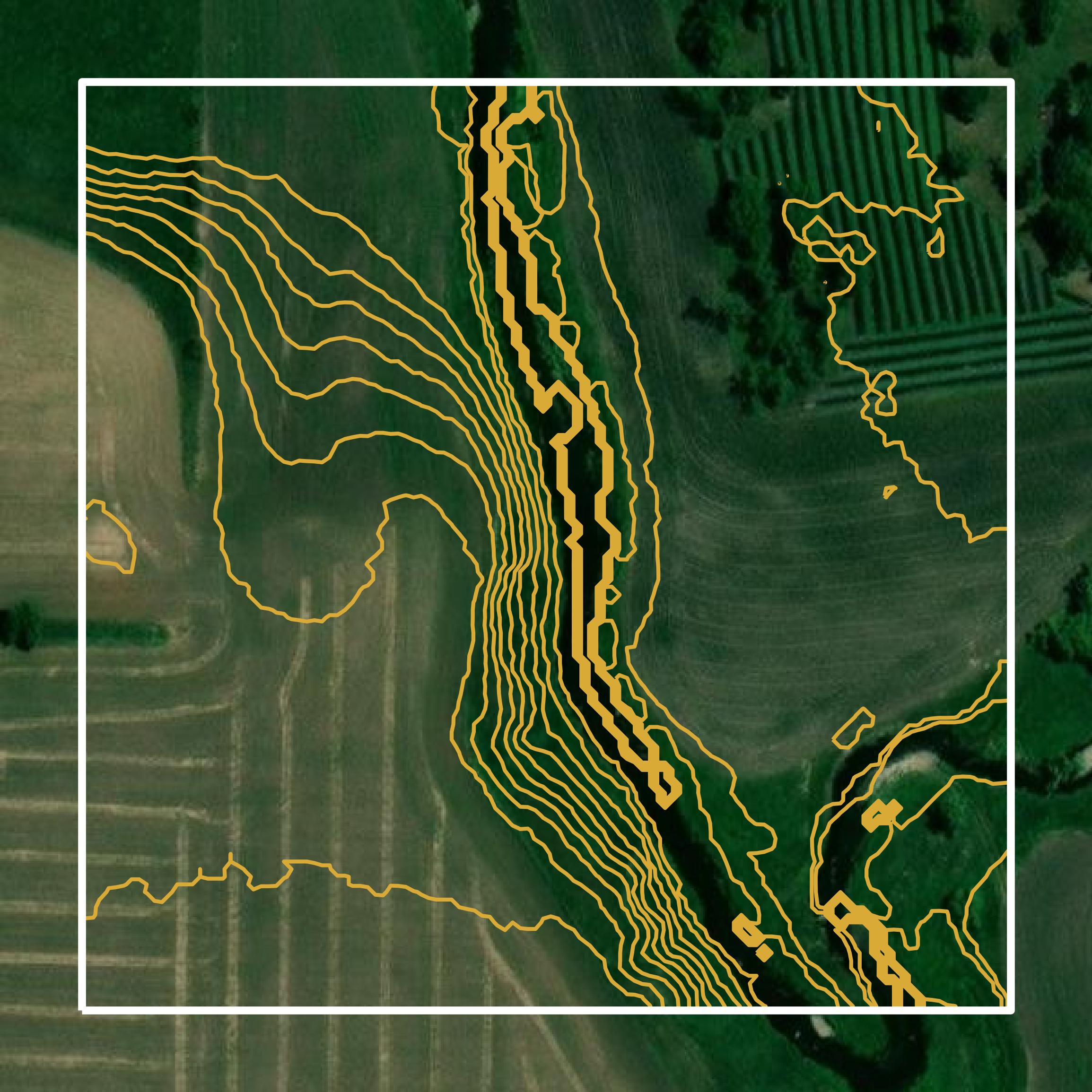 This image shows a contour map in Moody County created using GIS data in Equator.
