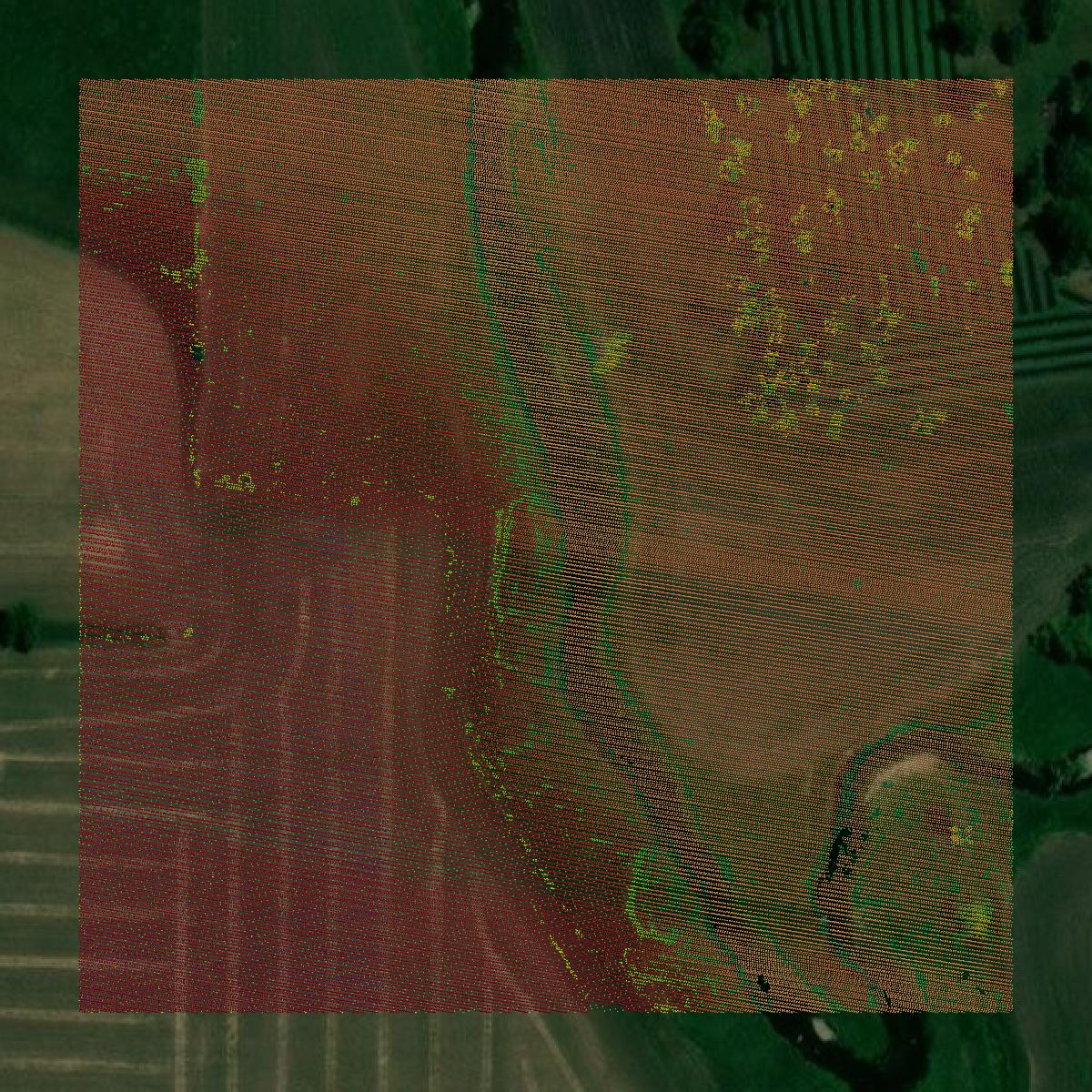This image shows a LiDAR point cloud in Moody County created using GIS data in Equator.