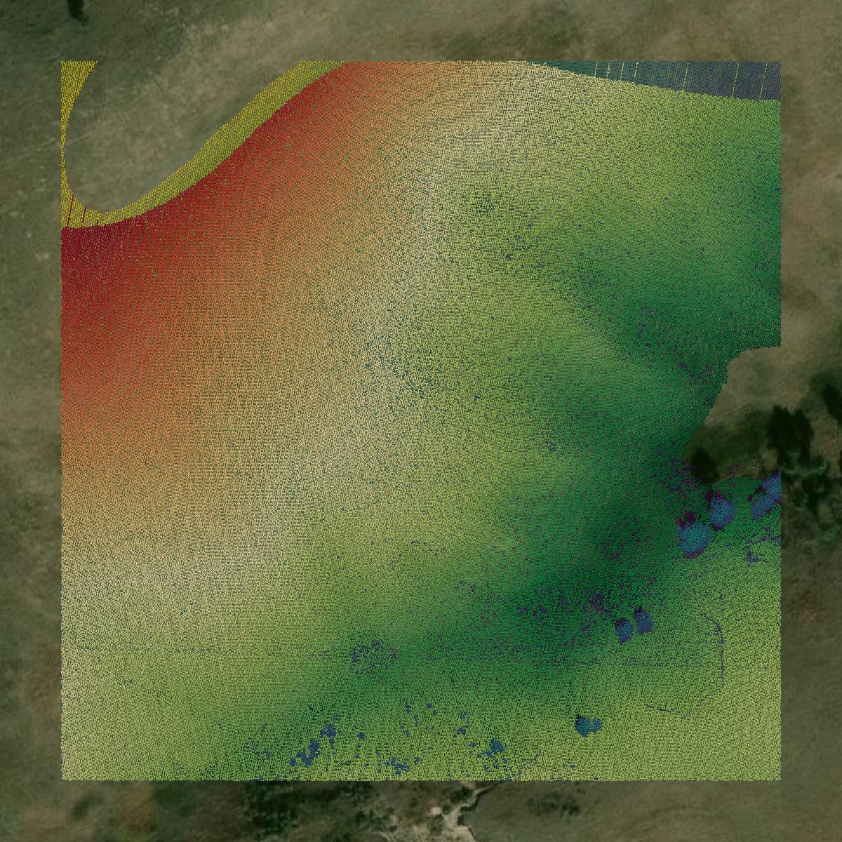This image shows a LiDAR point cloud in Oglala Lakota County created using GIS data in Equator.