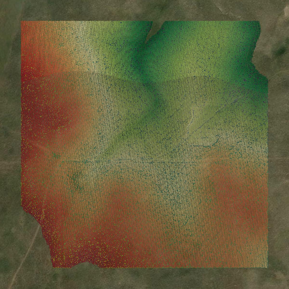 This image shows a LiDAR point cloud in Oglala Lakota County created using GIS data in Equator.