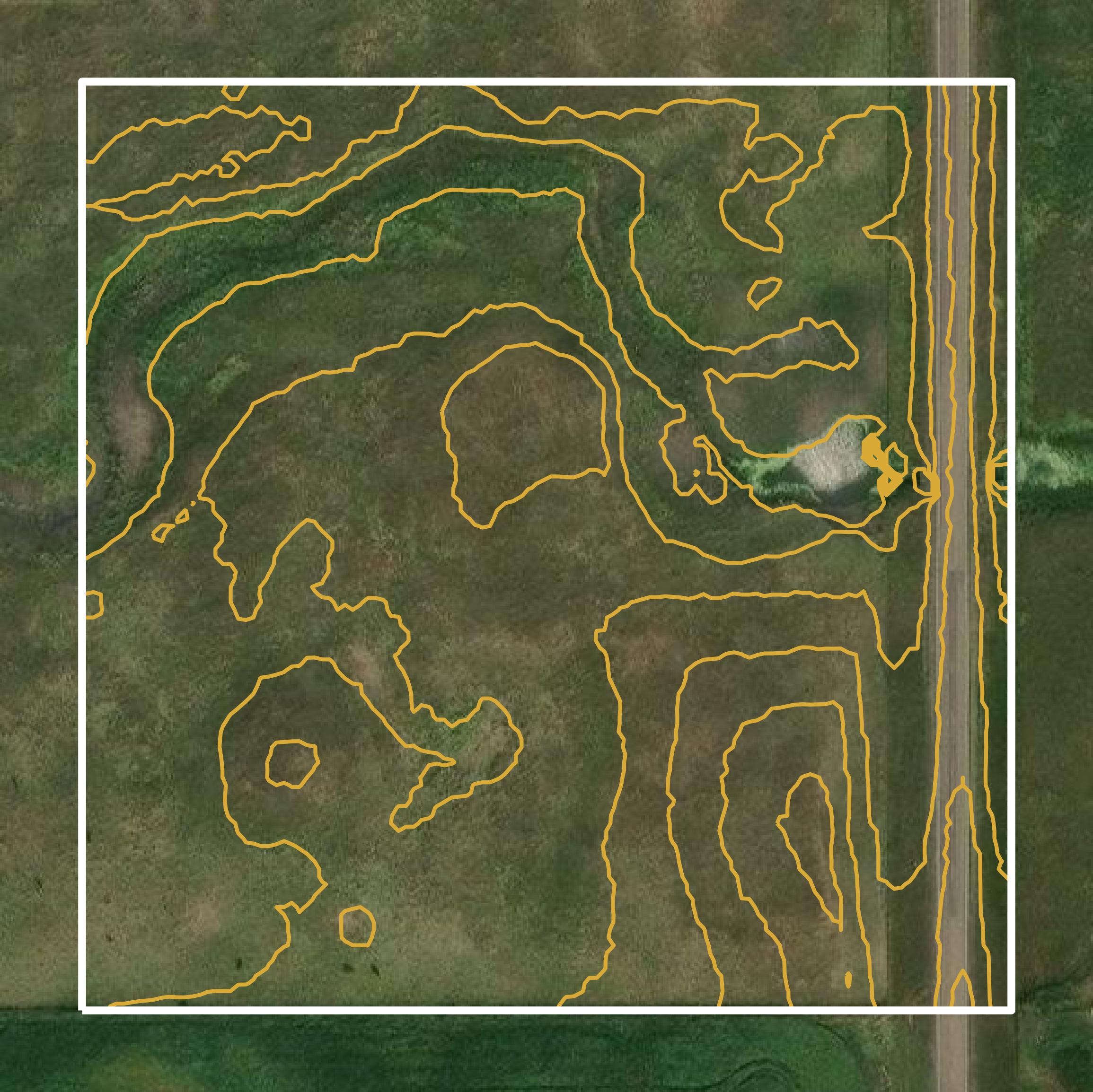 This image shows a contour map in Sanborn County created using GIS data in Equator.