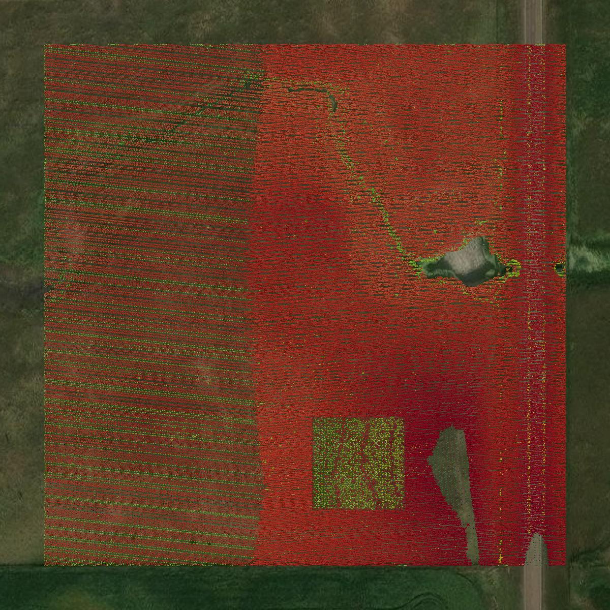 This image shows a LiDAR point cloud in Sanborn County created using GIS data in Equator.