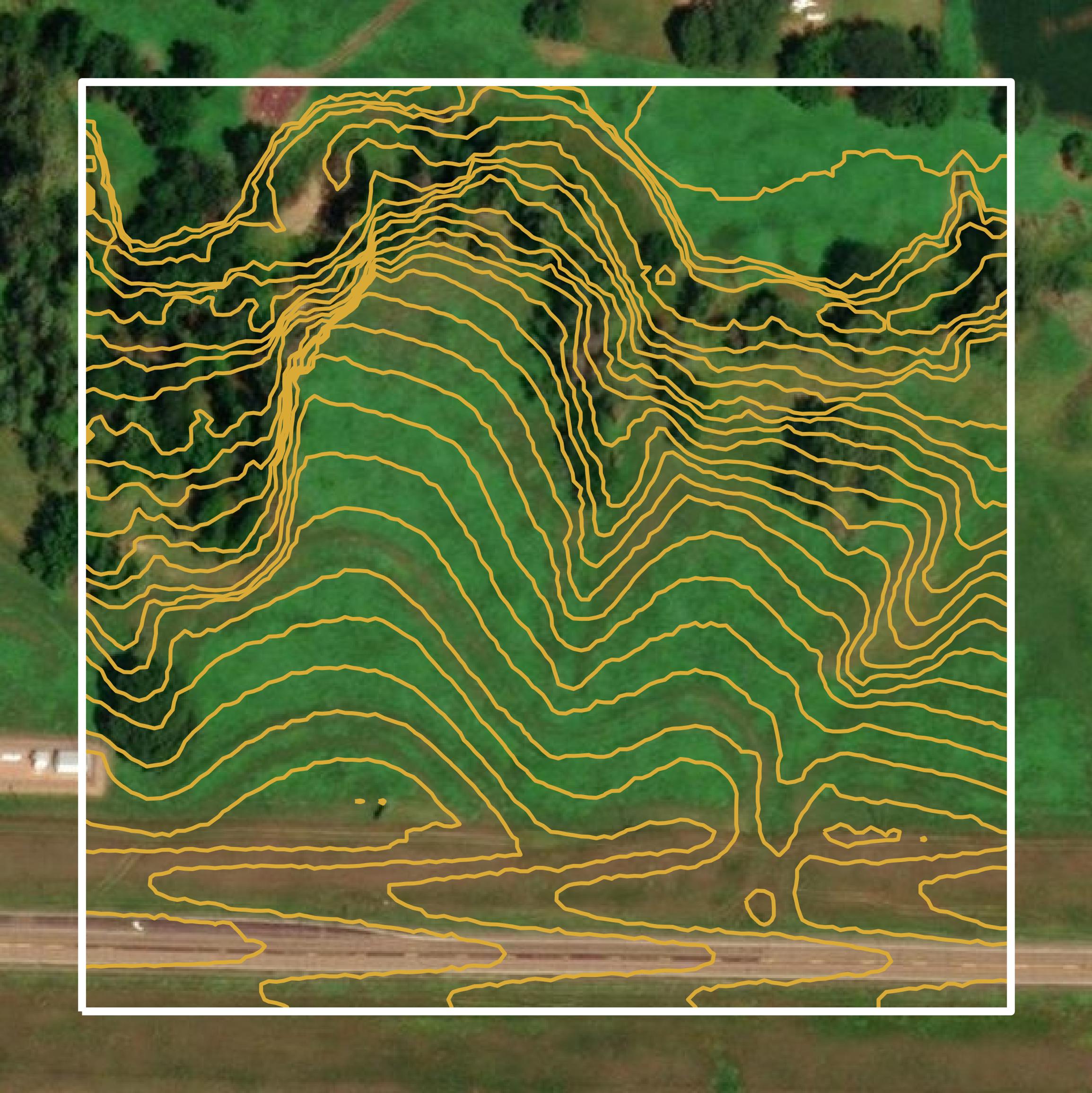 This image shows a contour map in Union County created using GIS data in Equator.