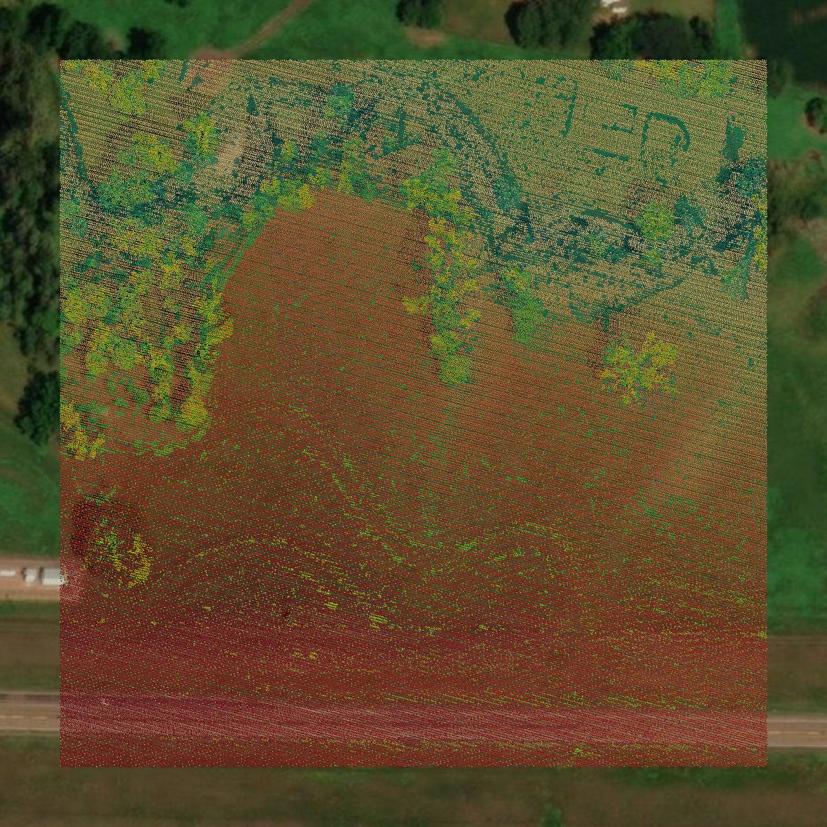 This image shows a LiDAR point cloud in Union County created using GIS data in Equator.