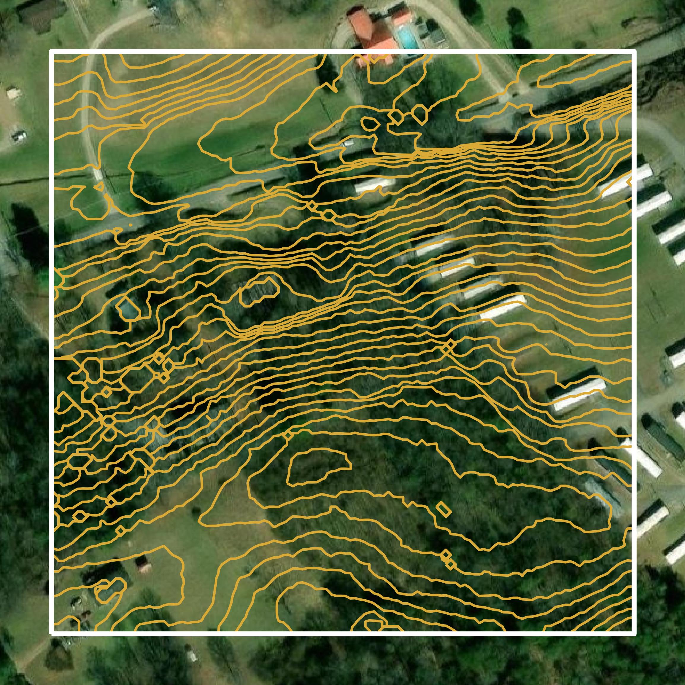 This image shows a contour map in Anderson County created using GIS data in Equator.