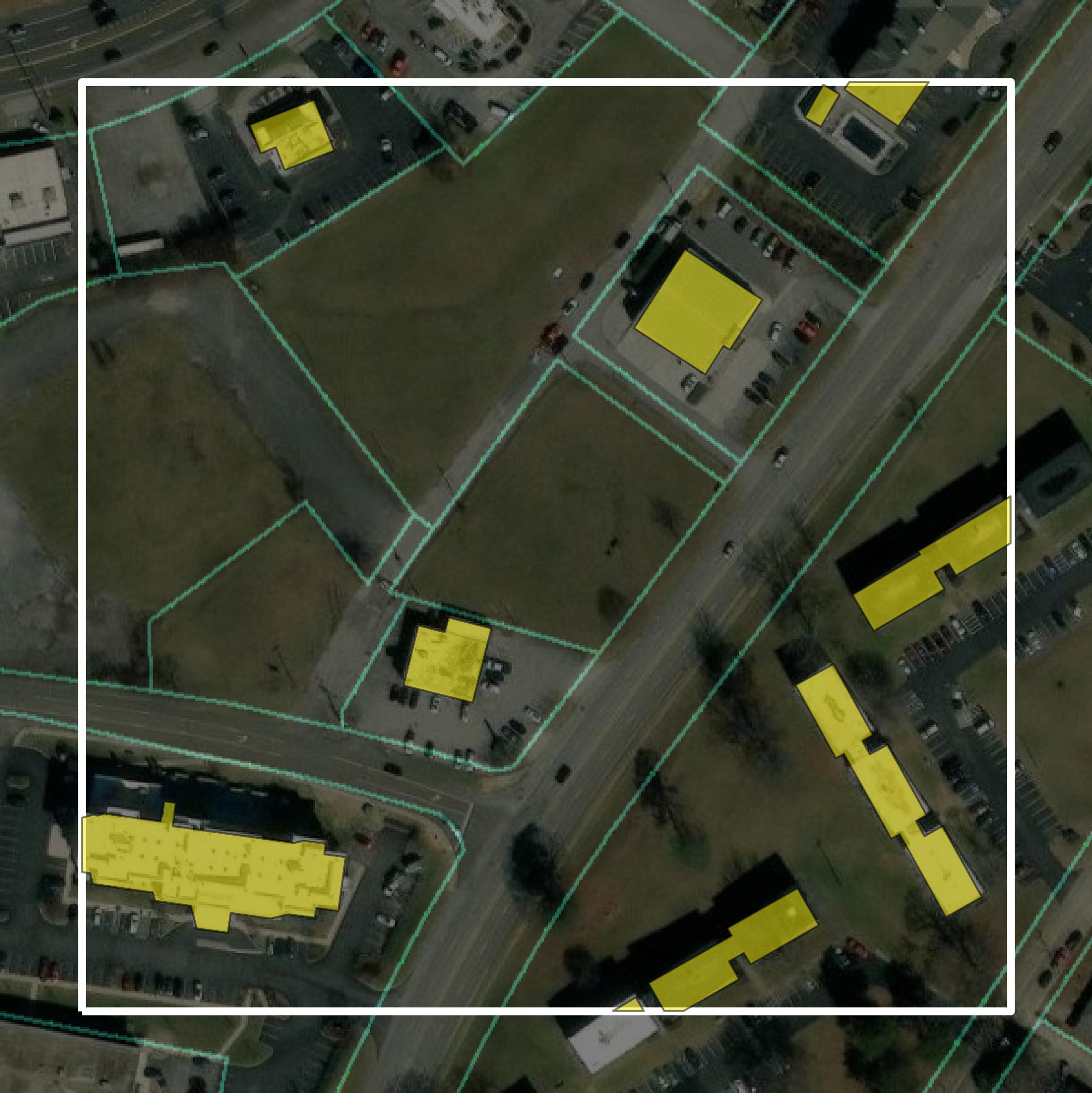 This image shows parcel and building data in Anderson County created using GIS data in Equator.