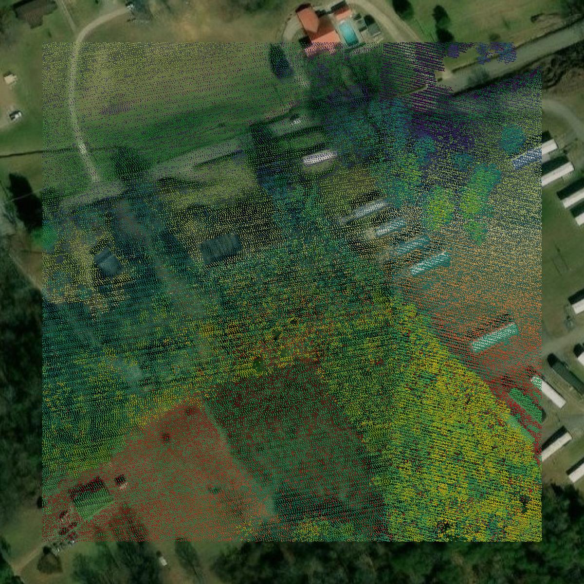 This image shows a LiDAR point cloud in Anderson County created using GIS data in Equator.