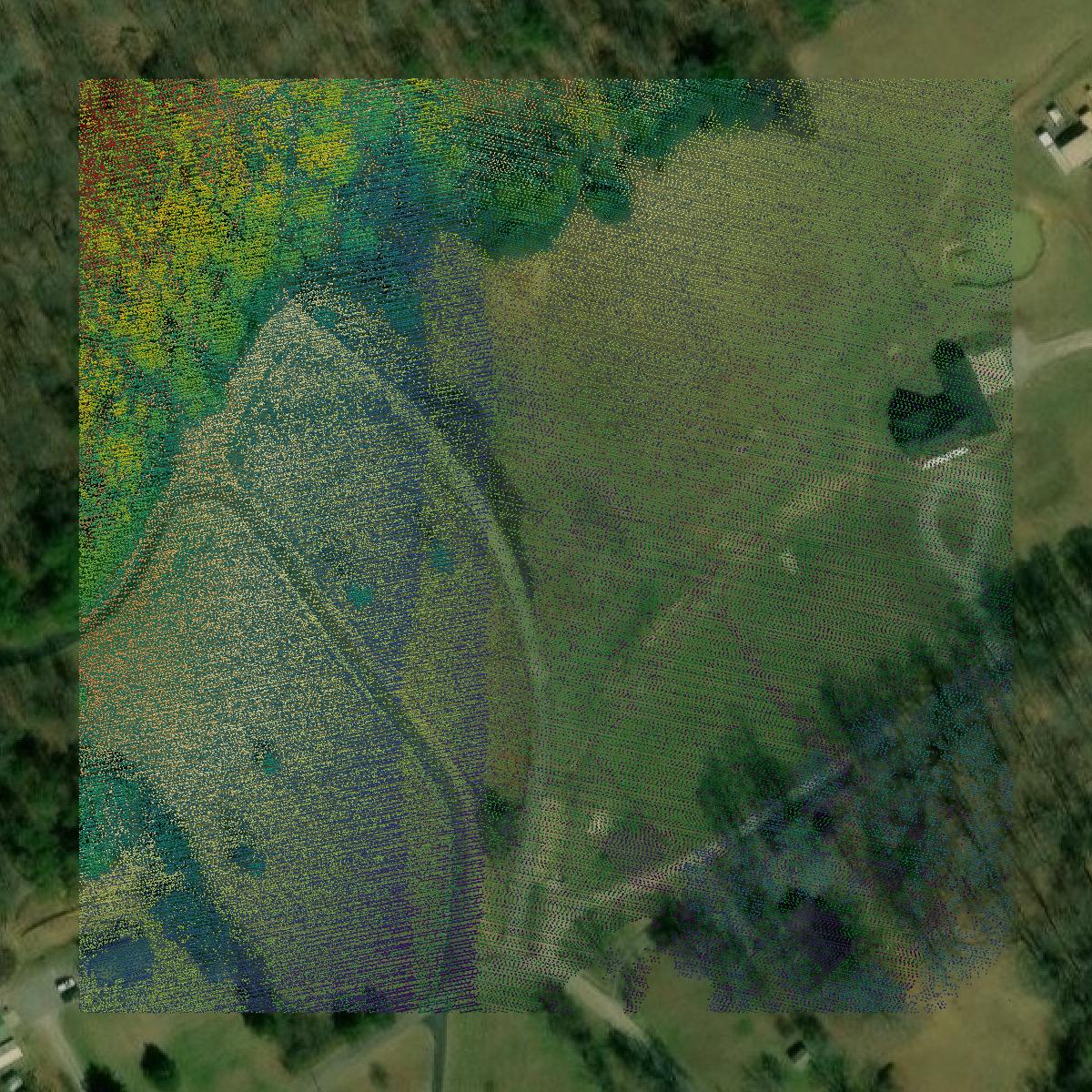 This image shows a LiDAR point cloud in Anderson County created using GIS data in Equator.