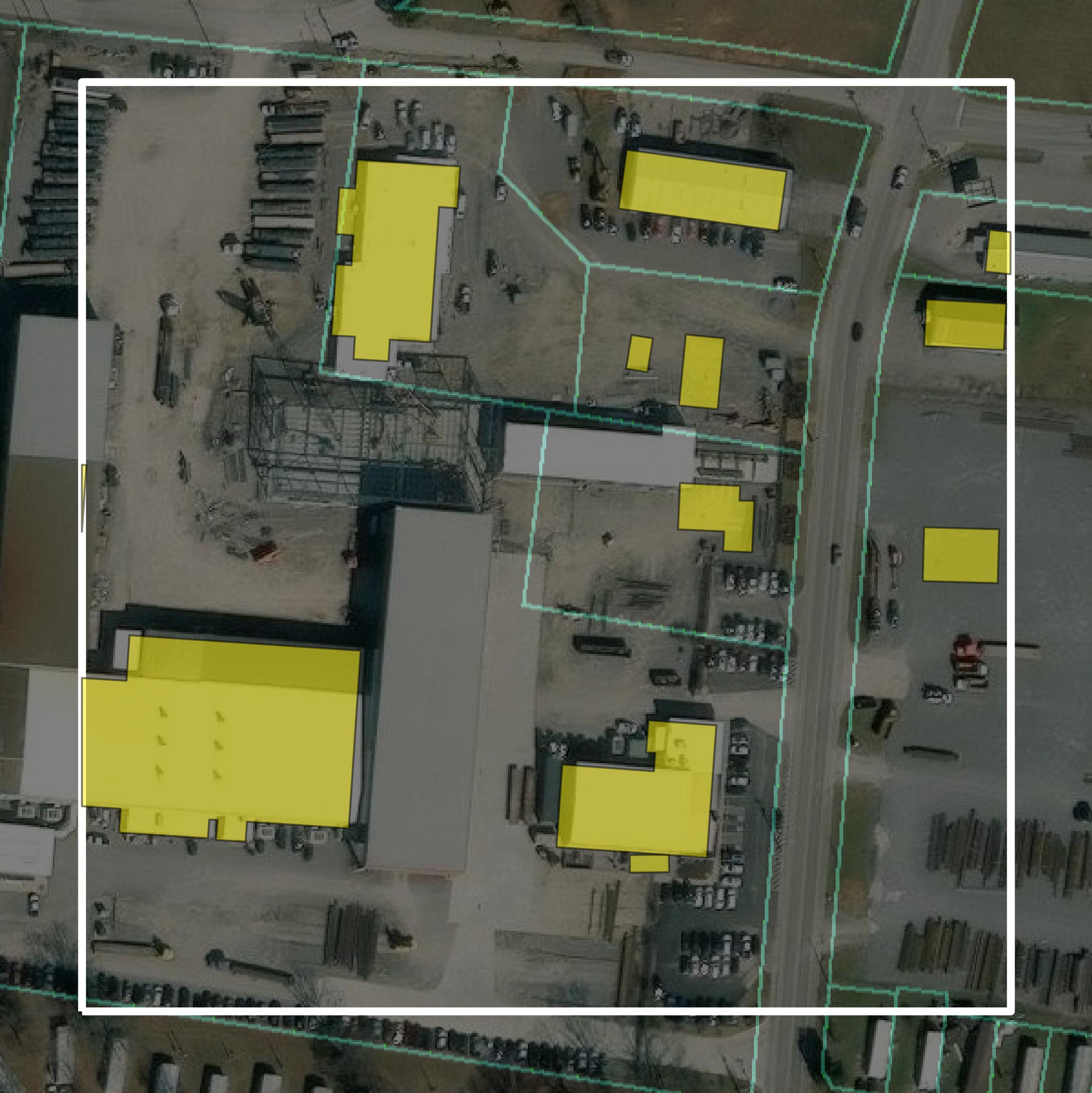 This image shows parcel and building data in Bedford County created using GIS data in Equator.