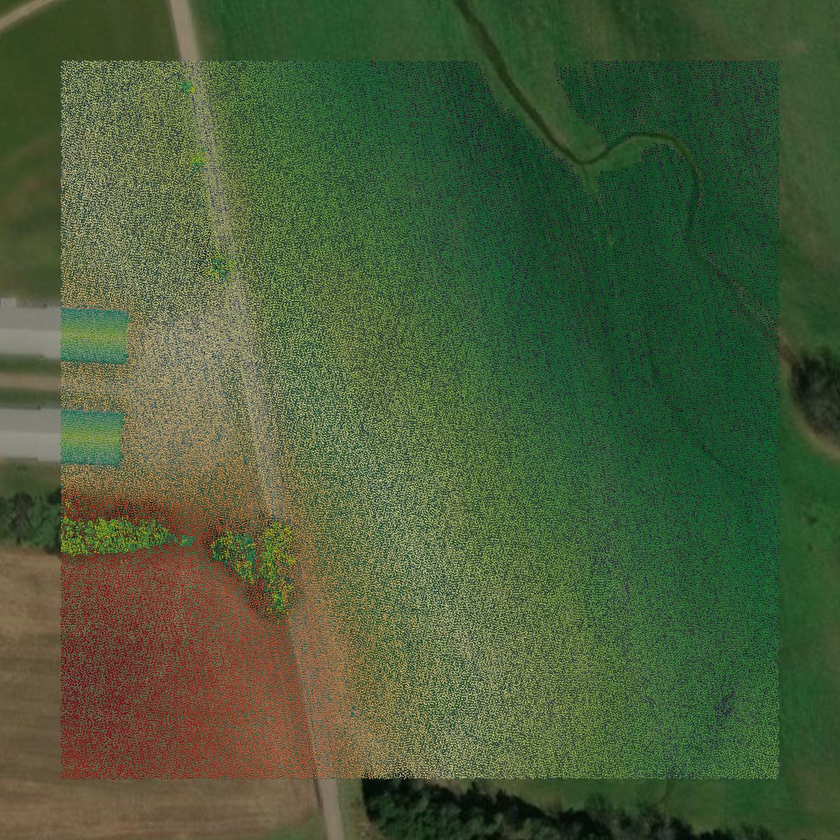 This image shows a LiDAR point cloud in Bedford County created using GIS data in Equator.