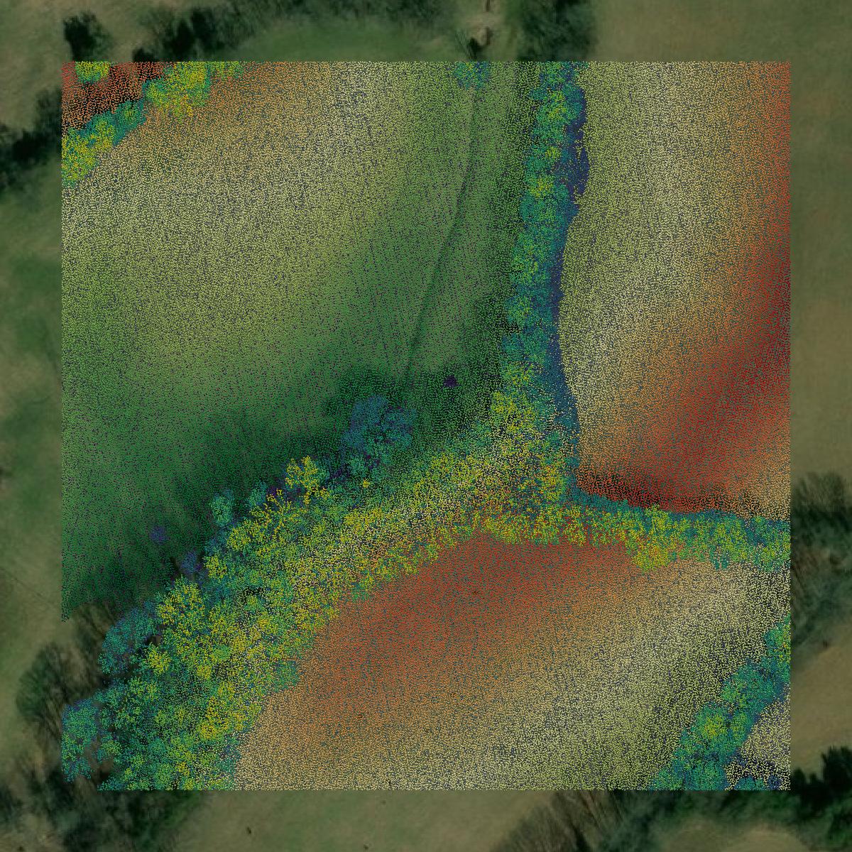 This image shows a LiDAR point cloud in Bedford County created using GIS data in Equator.