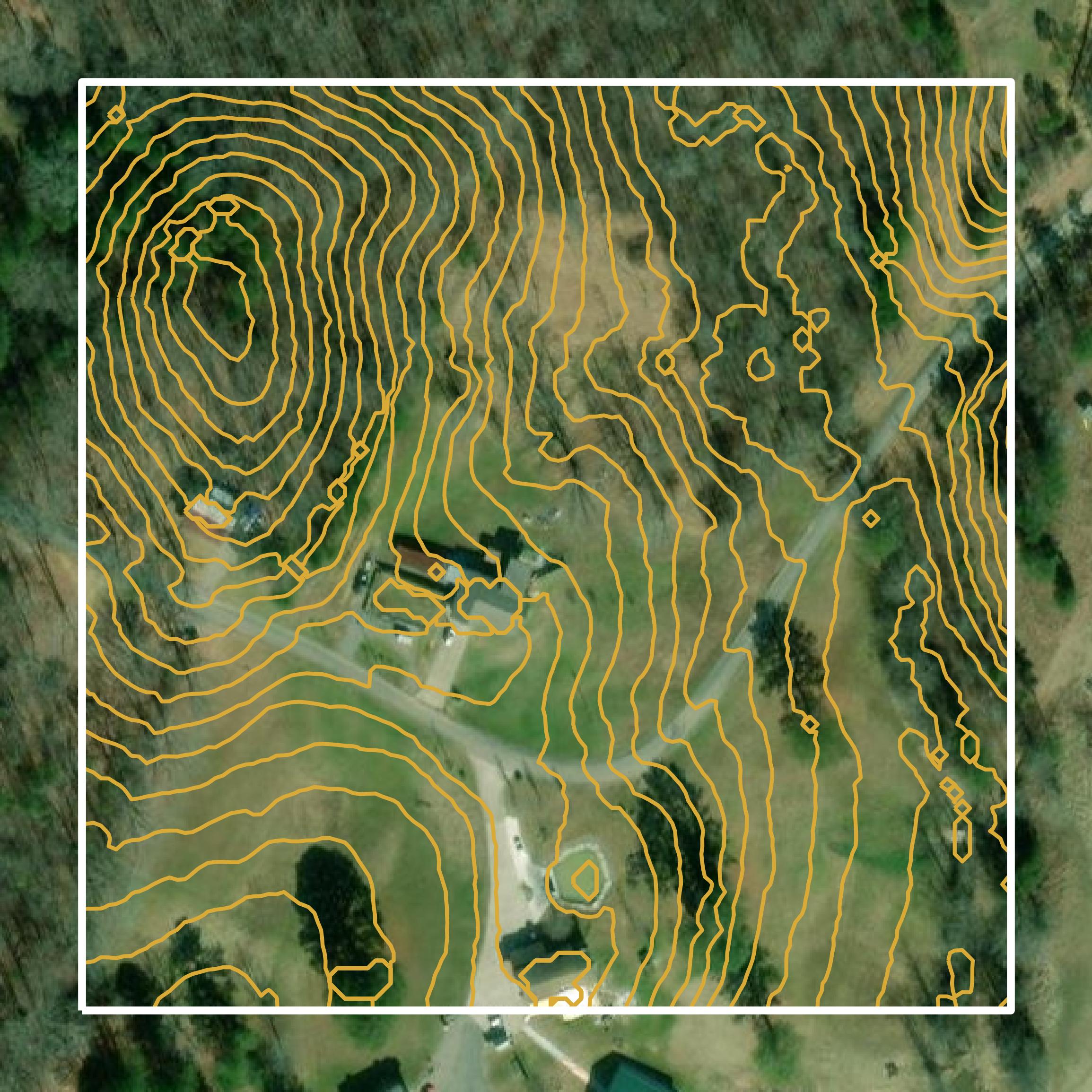 This image shows a contour map in Bradley County created using GIS data in Equator.