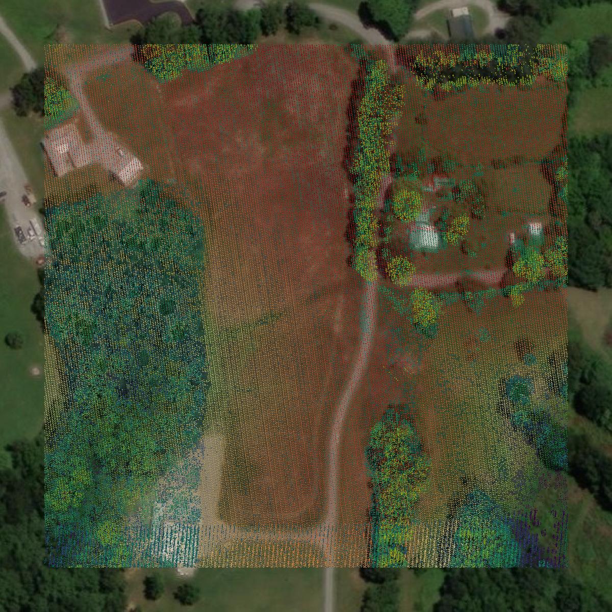 This image shows a LiDAR point cloud in Cheatham County created using GIS data in Equator.